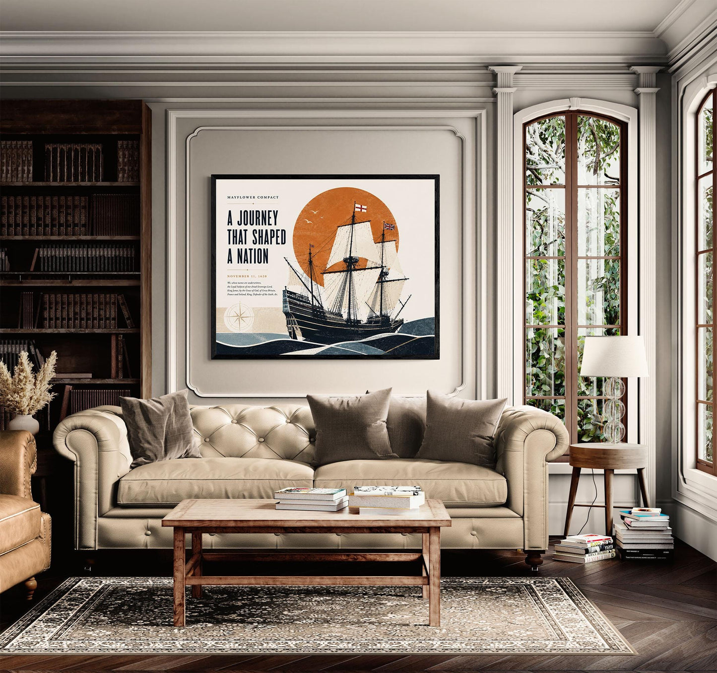 Mayflower Compact Wall Art Print, Pilgrim Ship Poster, American History Home Decor, Coastal Historical Artwork, Founding Documents Gift