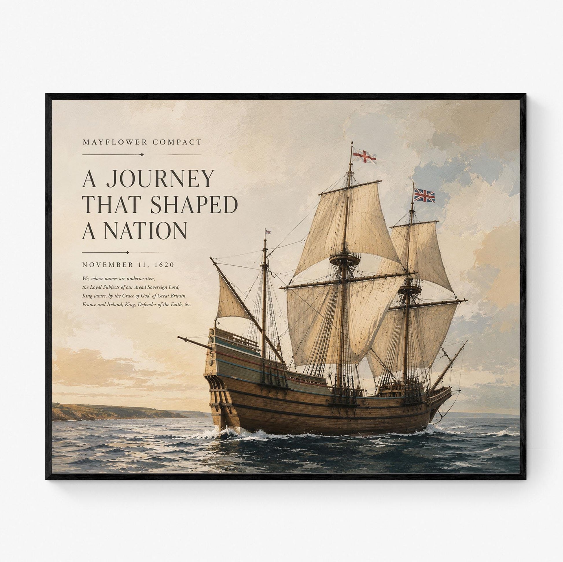 Mayflower Compact Wall Art Print, Pilgrim Ship Historical Artwork, American History Home Decor, Colonial Maritime, Founding Documents Gift