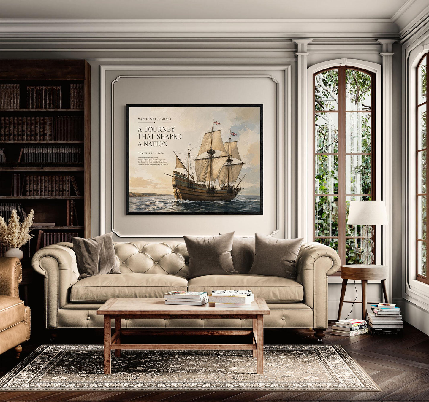 Mayflower Compact Wall Art Print, Pilgrim Ship Historical Artwork, American History Home Decor, Colonial Maritime, Founding Documents Gift
