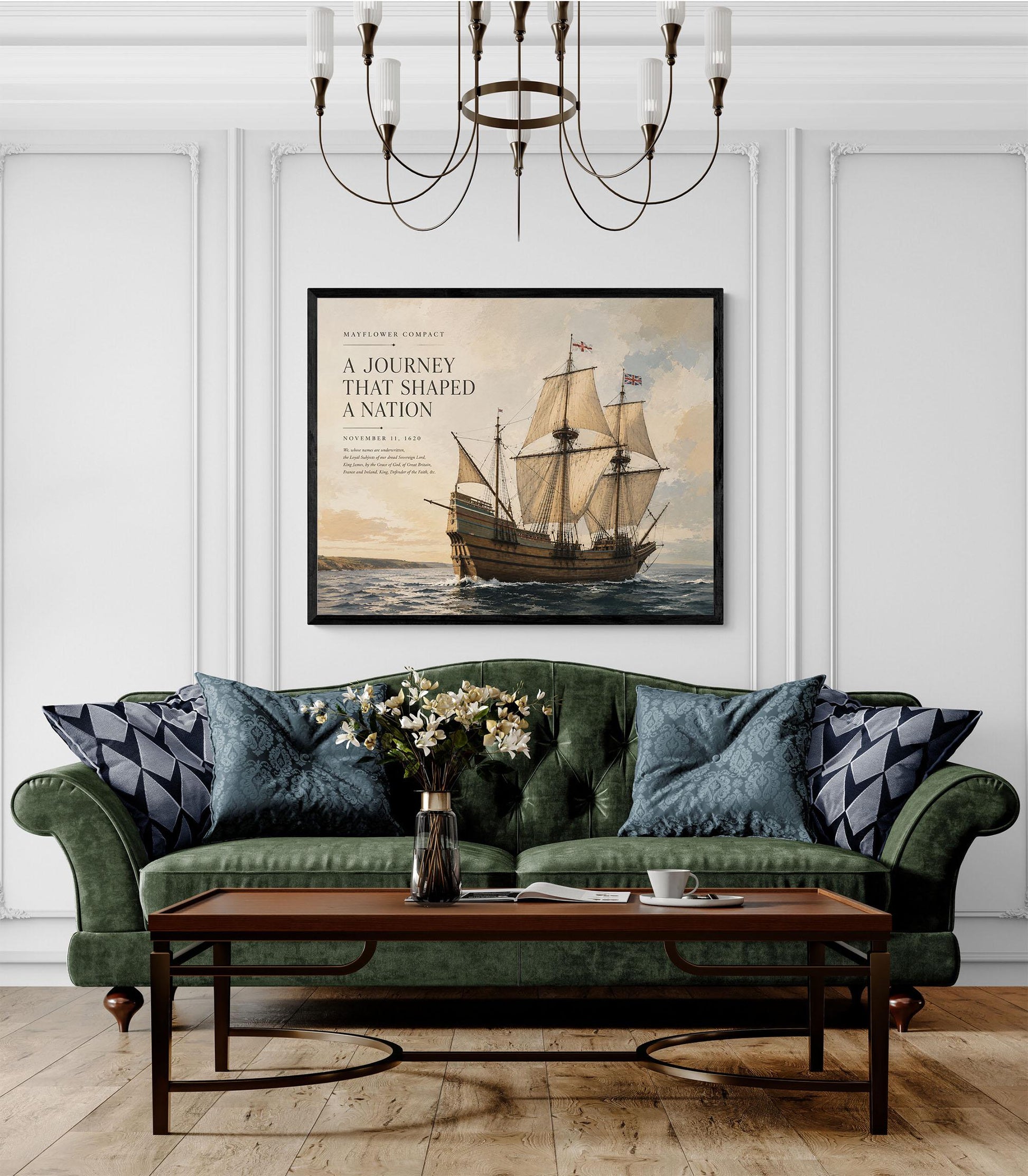 Mayflower Compact Wall Art Print, Pilgrim Ship Historical Artwork, American History Home Decor, Colonial Maritime, Founding Documents Gift