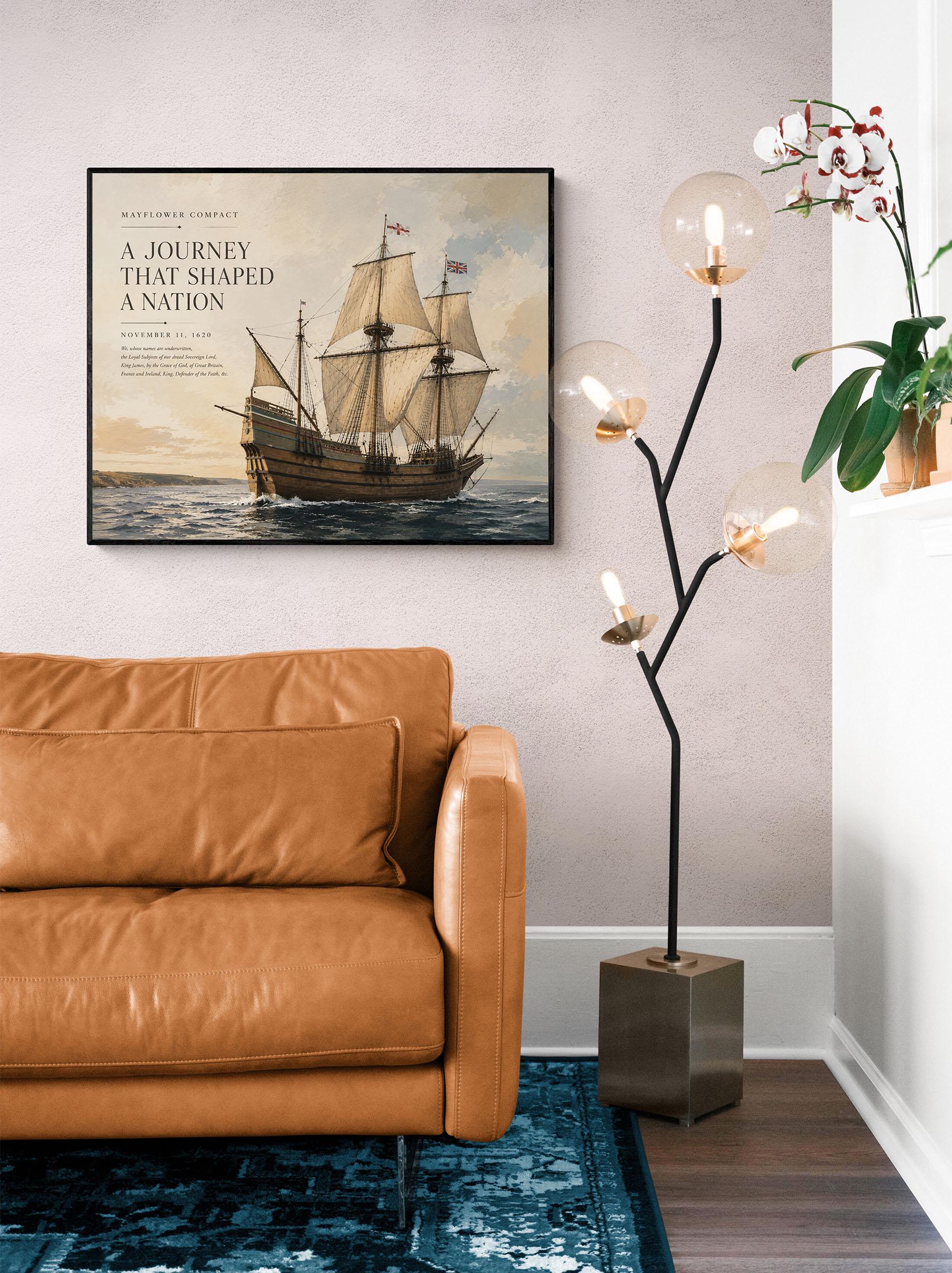 Mayflower Compact Wall Art Print, Pilgrim Ship Historical Artwork, American History Home Decor, Colonial Maritime, Founding Documents Gift