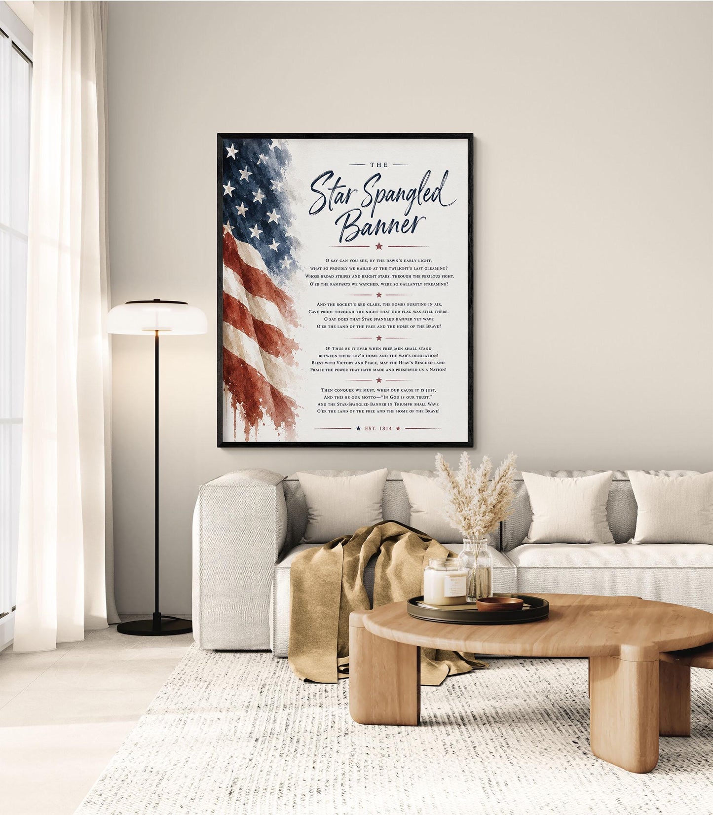 Star Spangled Banner Wall Art Print | American National Anthem | Freedom Patriotic Home Decor | Watercolor Flag | Lyrics Artwork