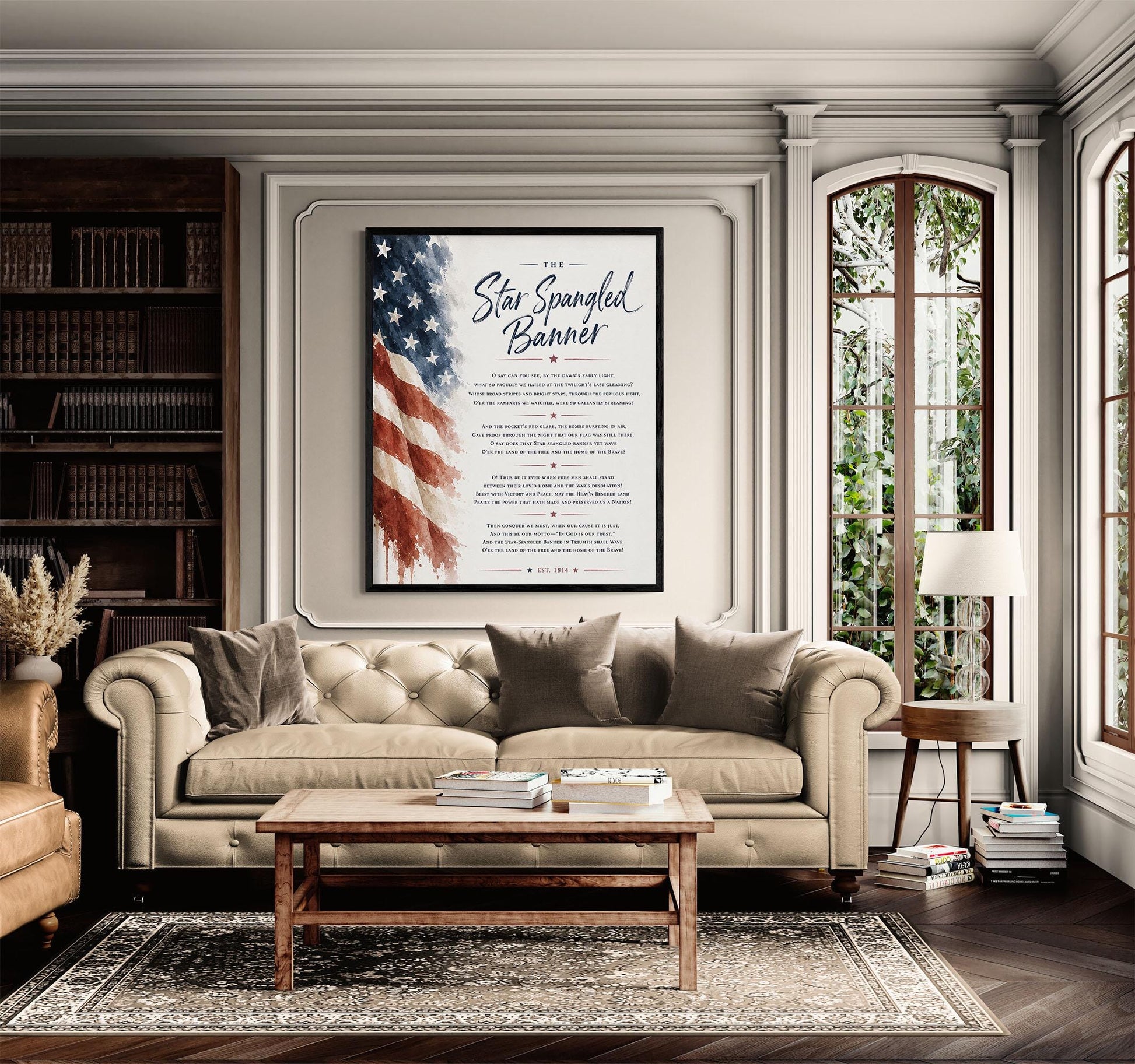 Star Spangled Banner Wall Art Print | American National Anthem | Freedom Patriotic Home Decor | Watercolor Flag | Lyrics Artwork