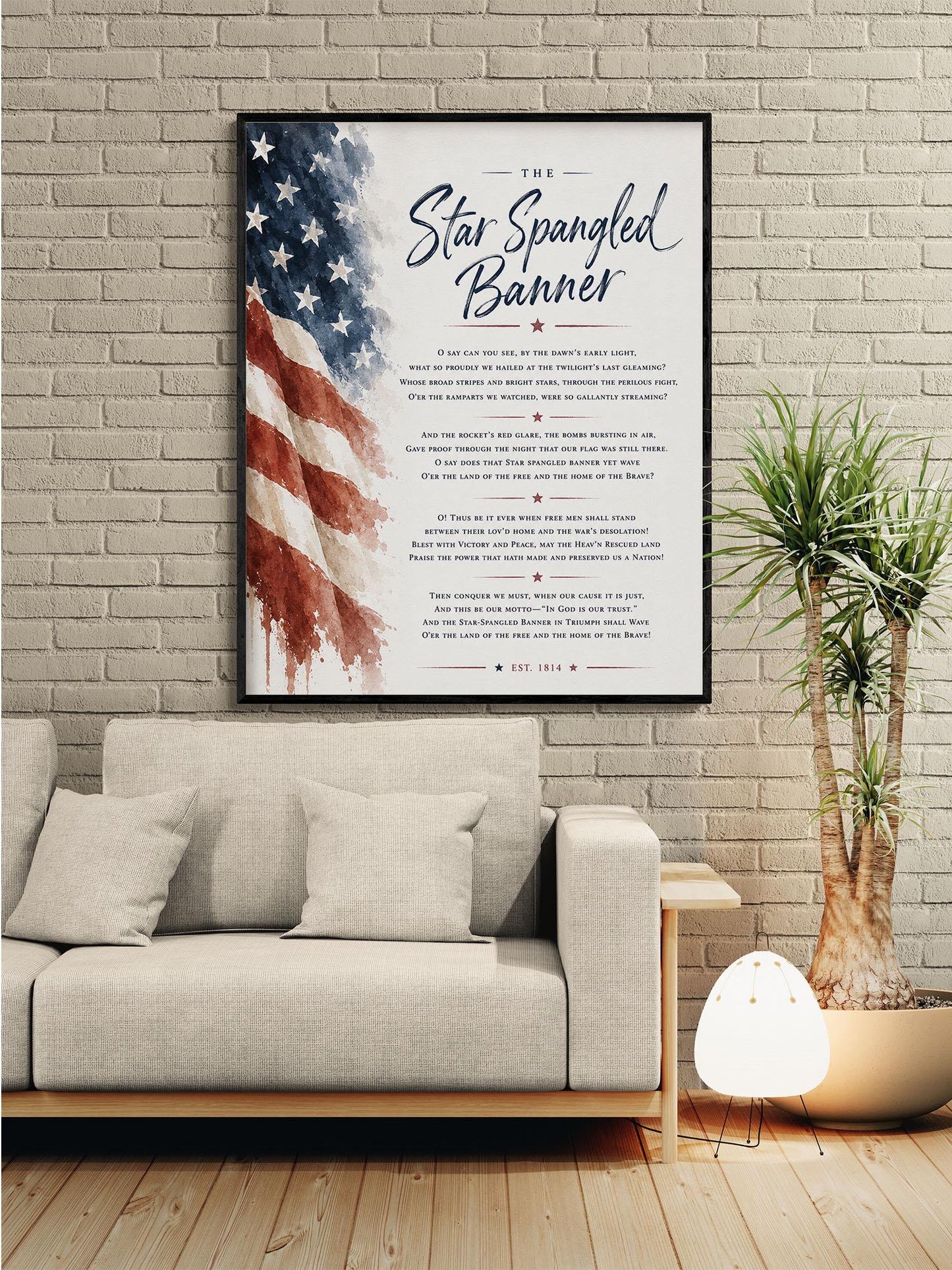 Star Spangled Banner Wall Art Print | American National Anthem | Freedom Patriotic Home Decor | Watercolor Flag | Lyrics Artwork