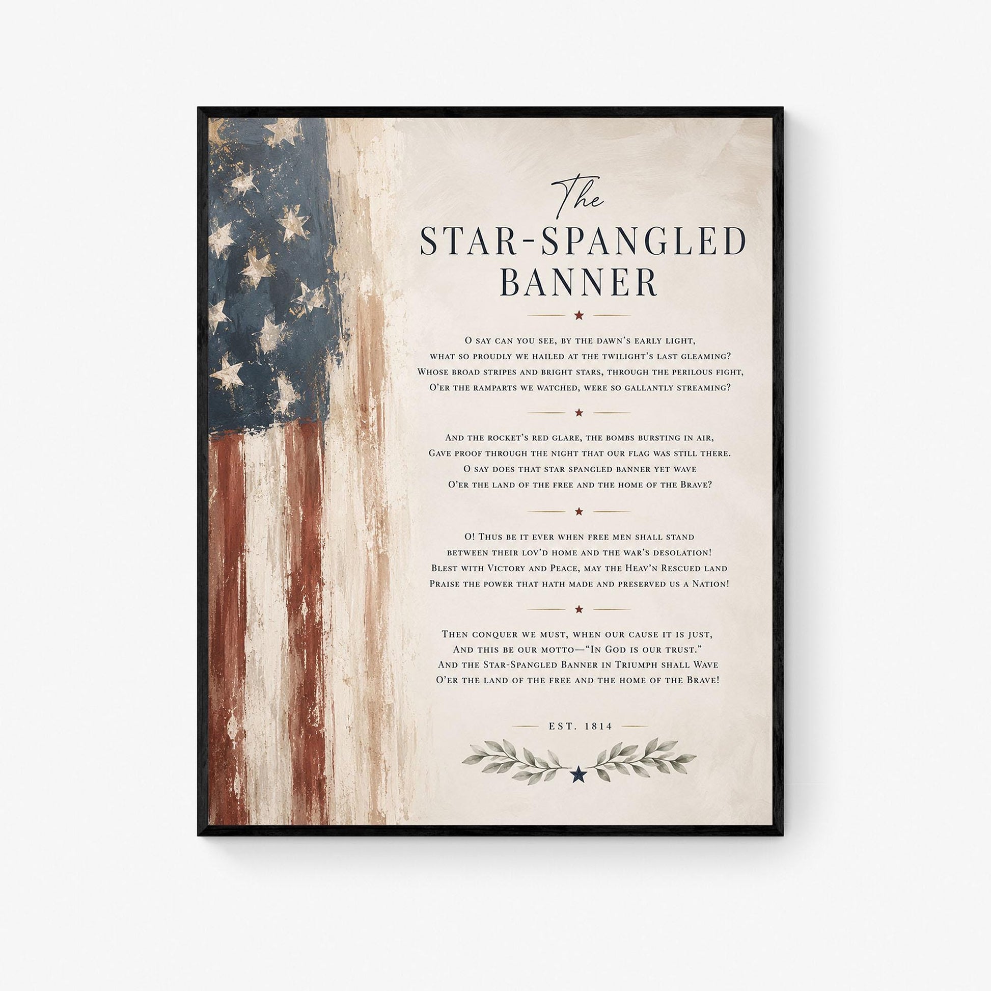 Star-Spangled Banner Wall Art Print, Patriotic American Flag Home Decor, National Anthem Poster, Americana Typography, USA History Gift