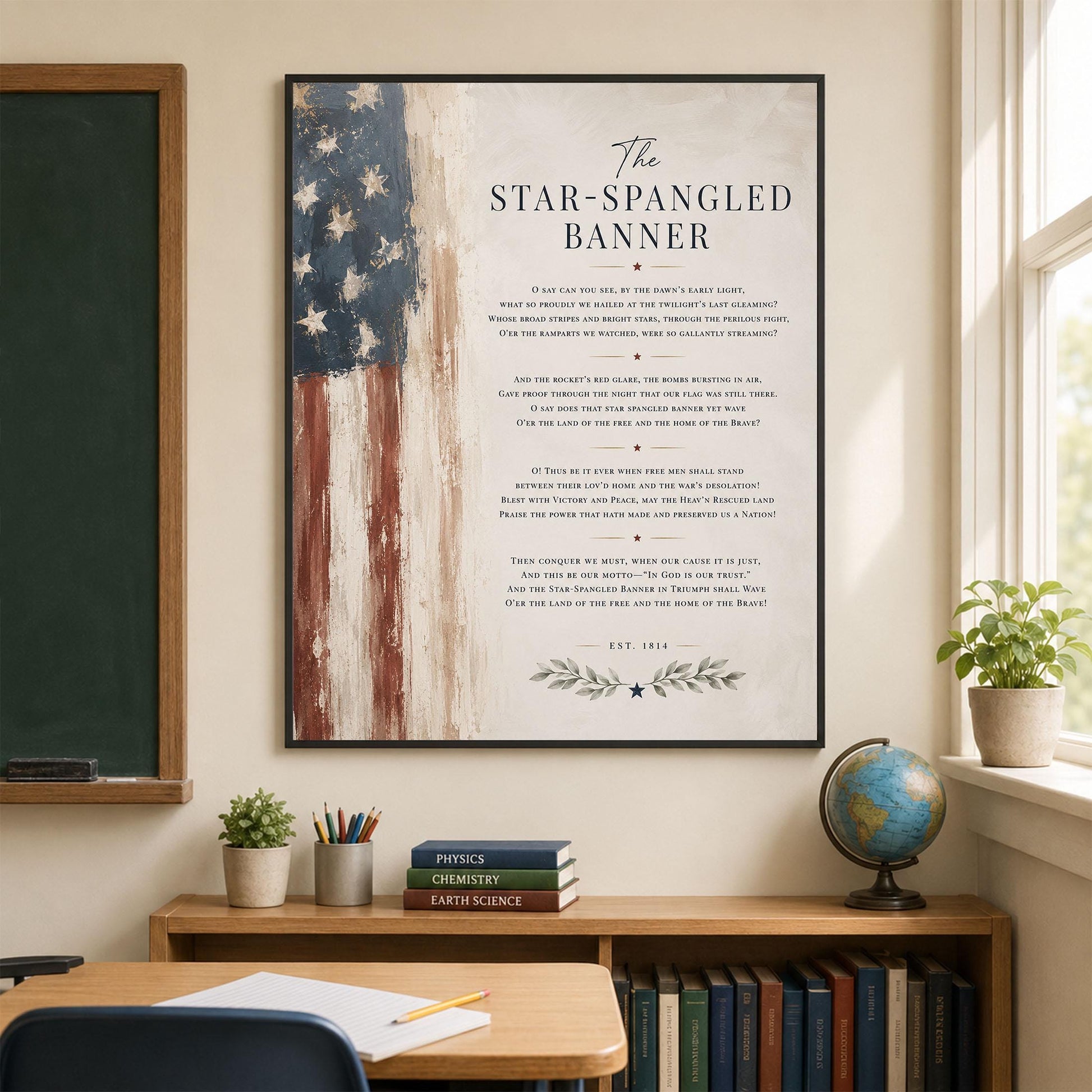 Star-Spangled Banner Wall Art Print, Patriotic American Flag Home Decor, National Anthem Poster, Americana Typography, USA History Gift