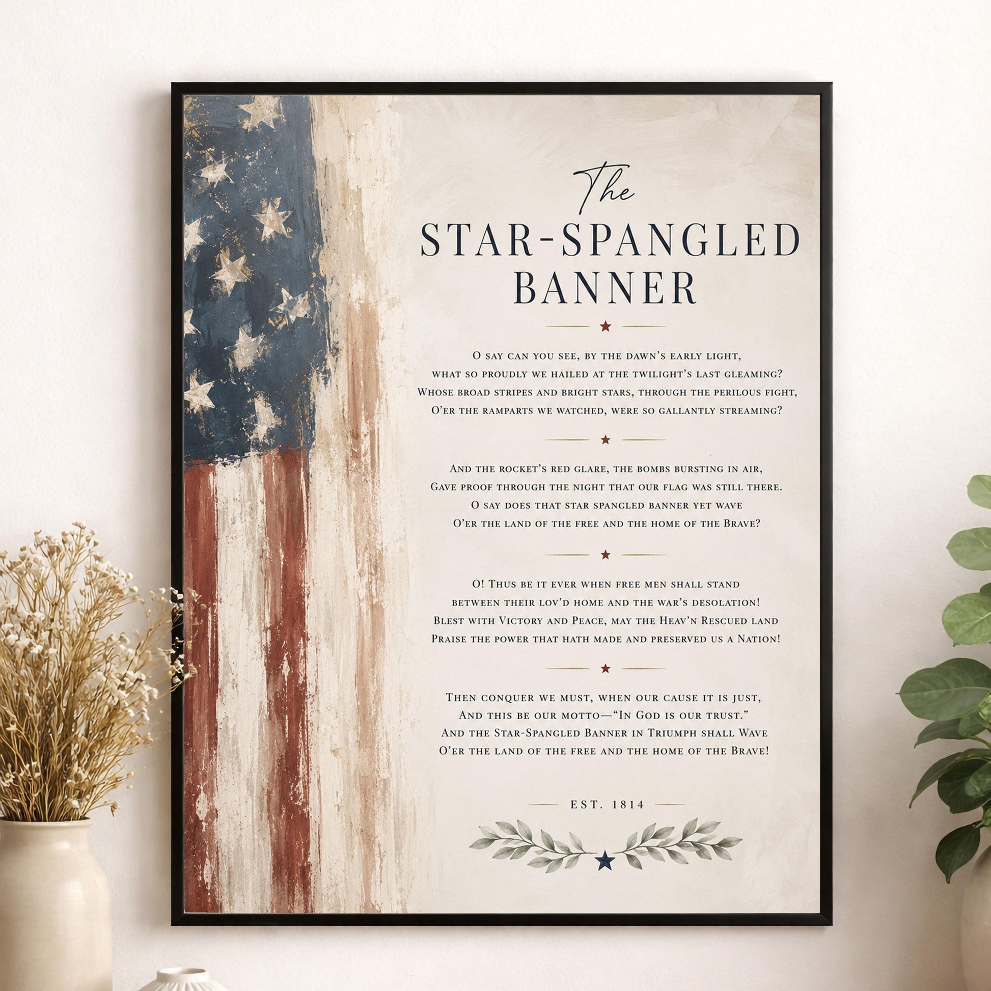 Star-Spangled Banner Wall Art Print, Patriotic American Flag Home Decor, National Anthem Poster, Americana Typography, USA History Gift