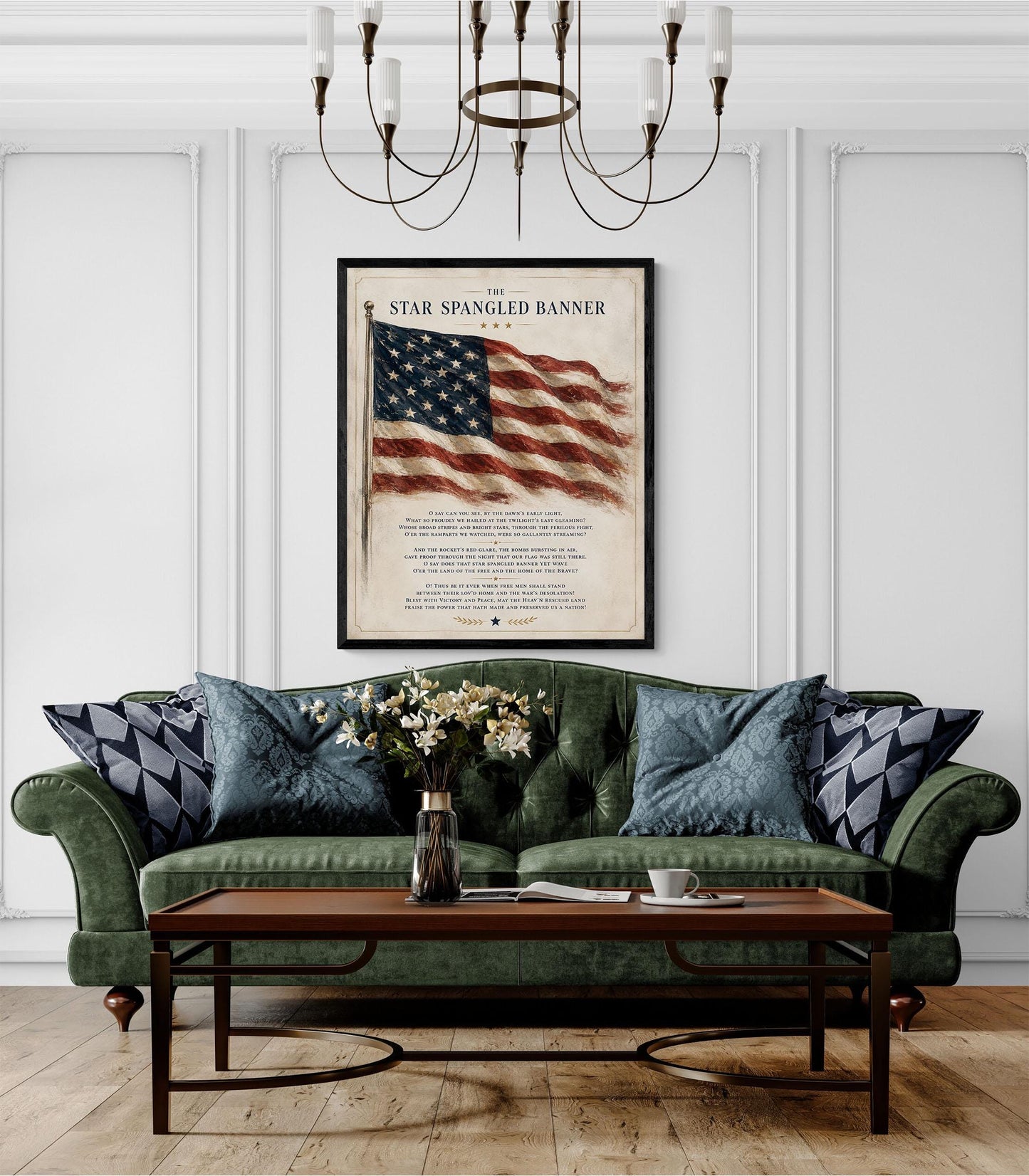 Star Spangled Banner Lyrics Wall Art Print | American National Anthem | Freedom Patriotic Home Decor | Watercolor Flag | Music Artwork
