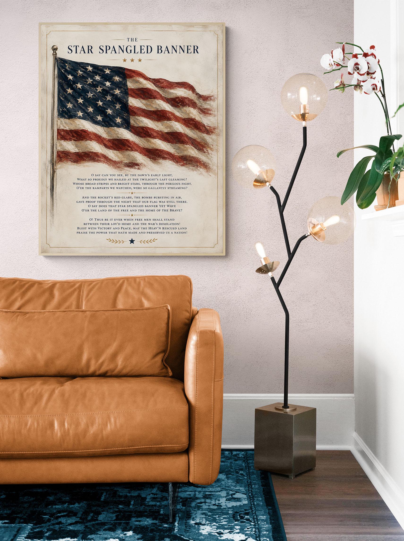 Star Spangled Banner Lyrics Wall Art Print | American National Anthem | Freedom Patriotic Home Decor | Watercolor Flag | Music Artwork
