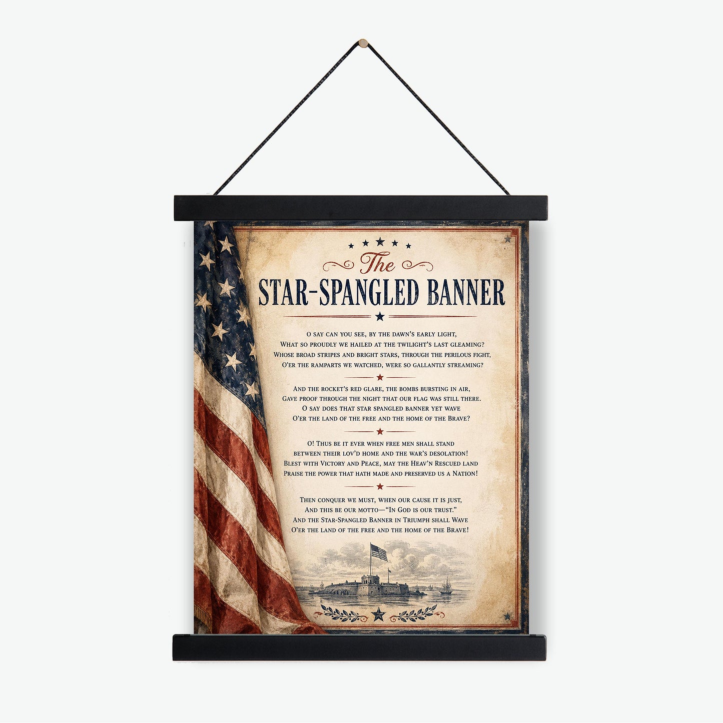 Star-Spangled Banner Wall Art Print, National Anthem Poster, Patriotic American Flag Decor, War of 1812 History, Americana Gift