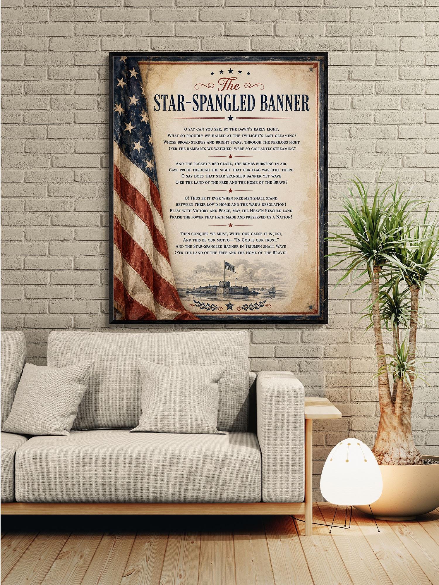 Star-Spangled Banner Wall Art Print, National Anthem Poster, Patriotic American Flag Decor, War of 1812 History, Americana Gift