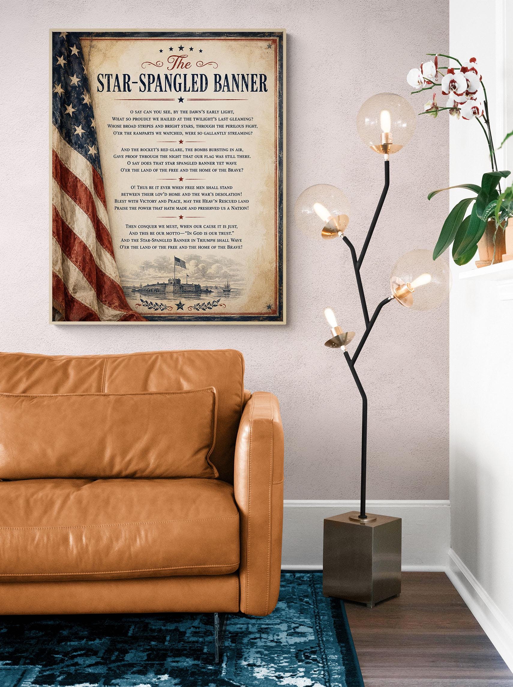 Star-Spangled Banner Wall Art Print, National Anthem Poster, Patriotic American Flag Decor, War of 1812 History, Americana Gift