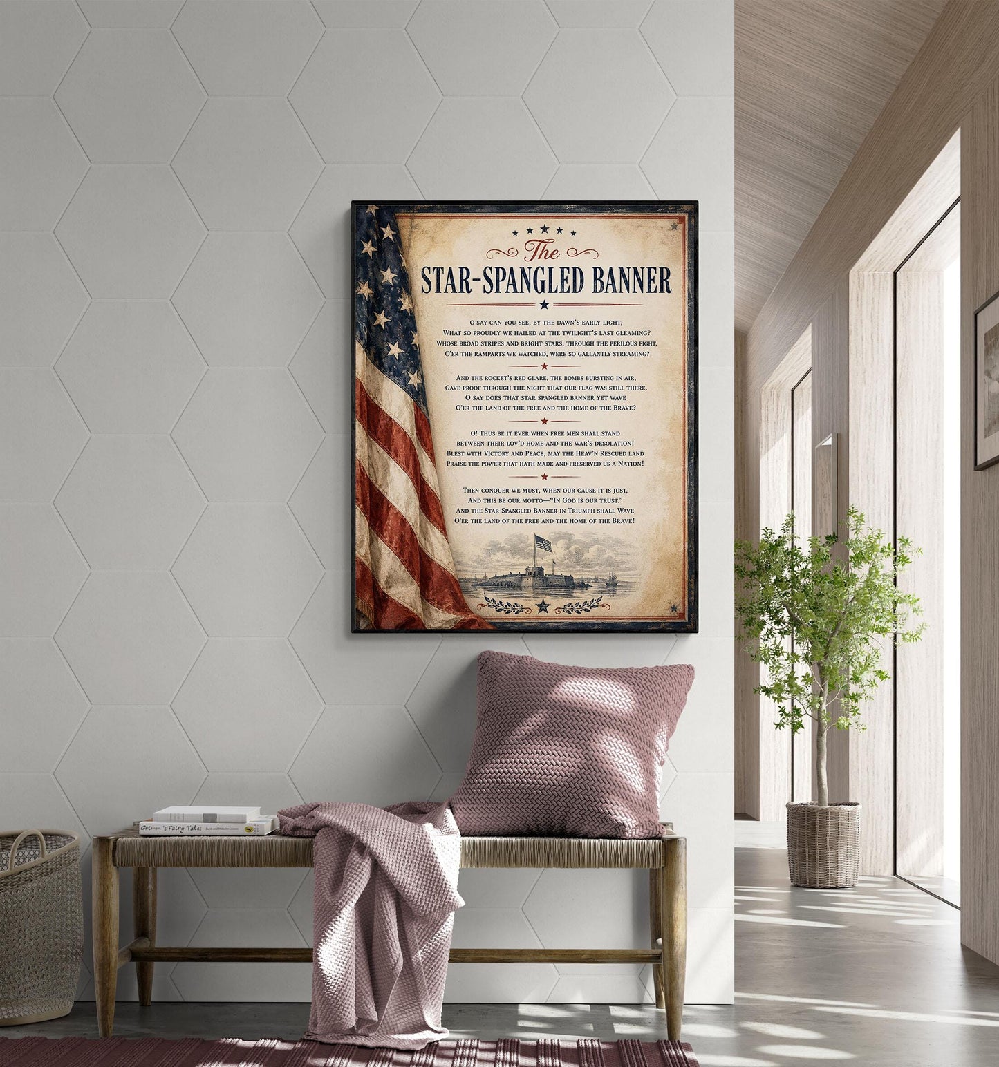 Star-Spangled Banner Wall Art Print, National Anthem Poster, Patriotic American Flag Decor, War of 1812 History, Americana Gift