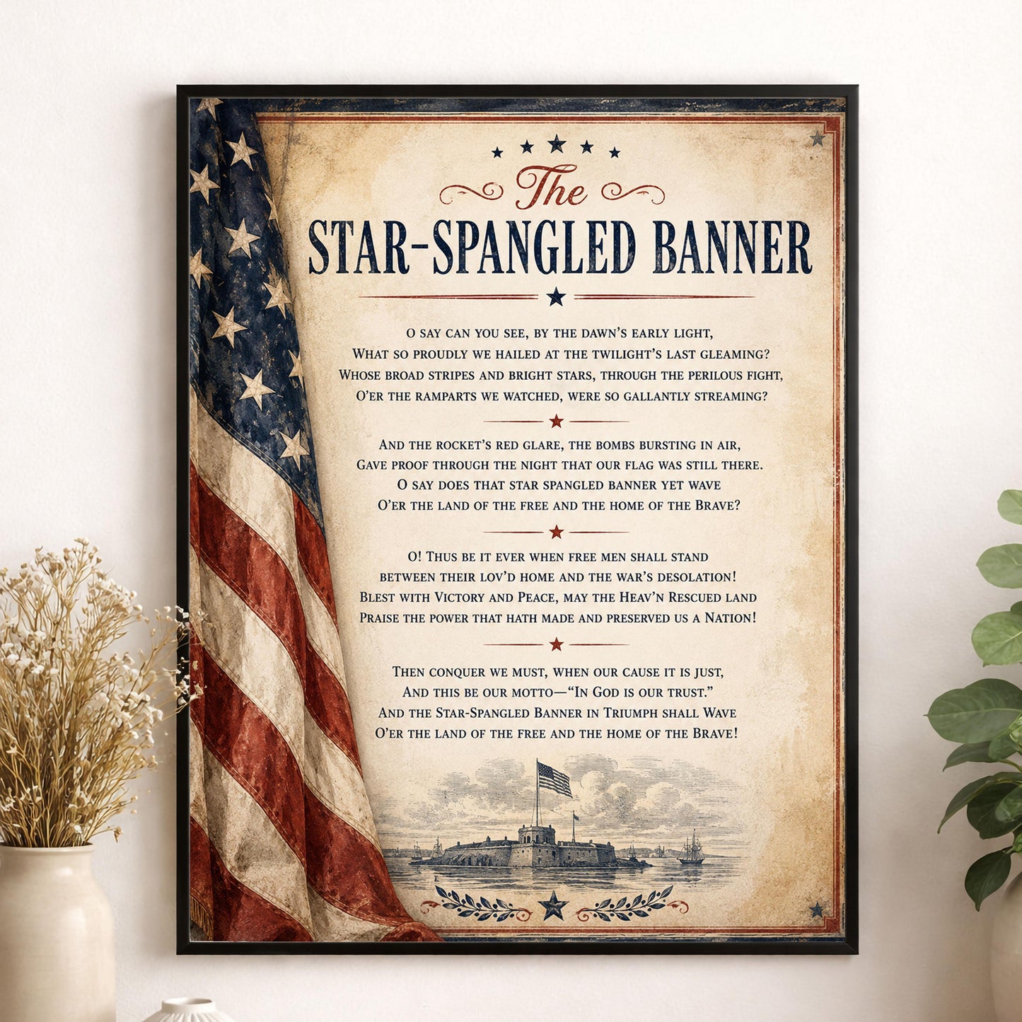 Star-Spangled Banner Wall Art Print, National Anthem Poster, Patriotic American Flag Decor, War of 1812 History, Americana Gift