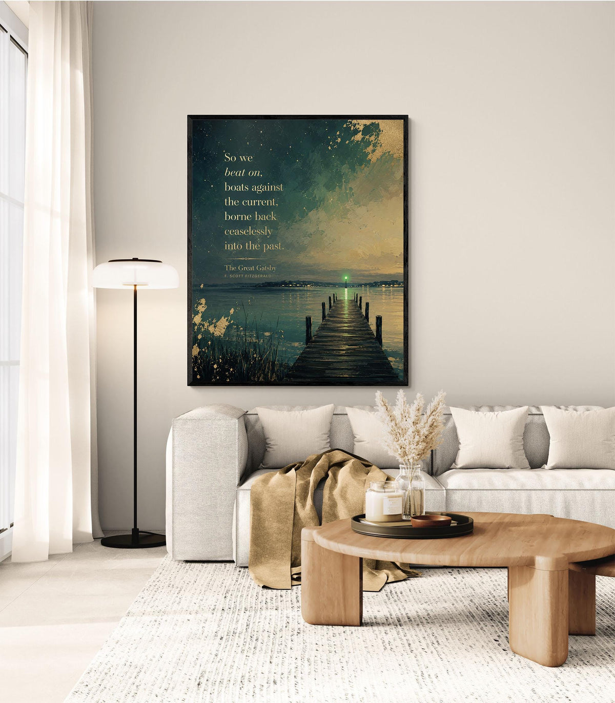 So We Beat On Art Print | Great Gatsby Quote | Green Light At The End Of Daisy's Dock | F. Scott Fitzgerald | Literary Home Decor | Poster