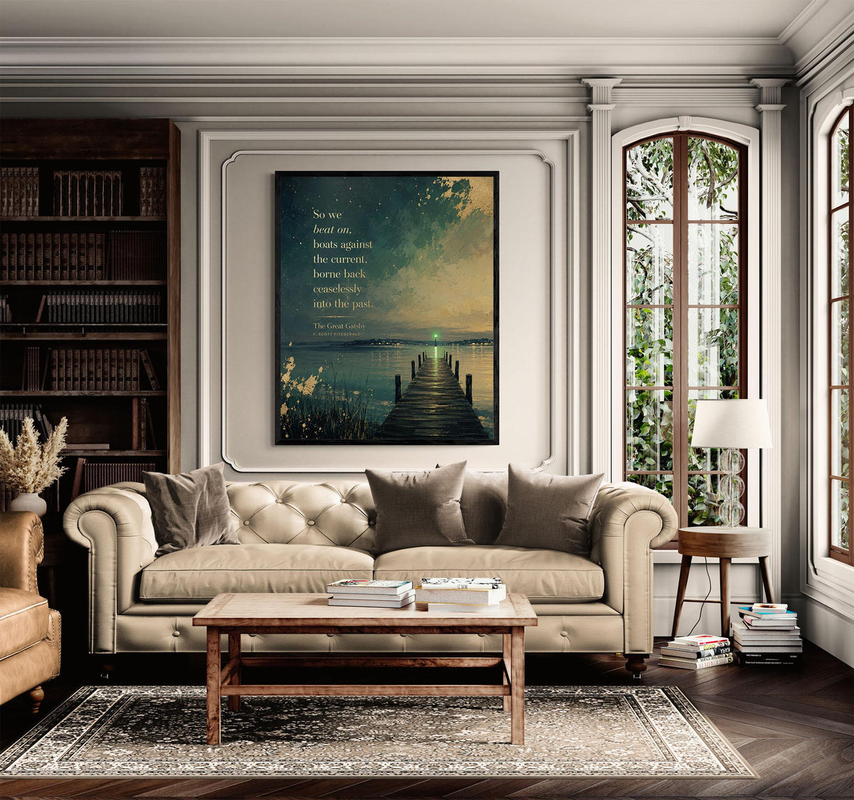 So We Beat On Art Print | Great Gatsby Quote | Green Light At The End Of Daisy's Dock | F. Scott Fitzgerald | Literary Home Decor | Poster