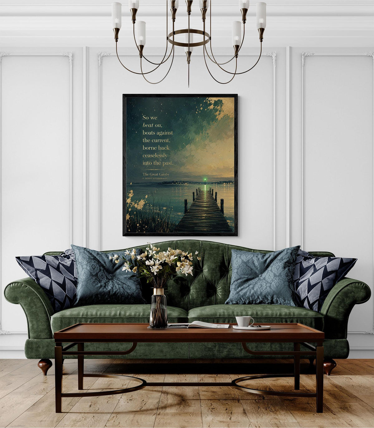 So We Beat On Art Print | Great Gatsby Quote | Green Light At The End Of Daisy's Dock | F. Scott Fitzgerald | Literary Home Decor | Poster