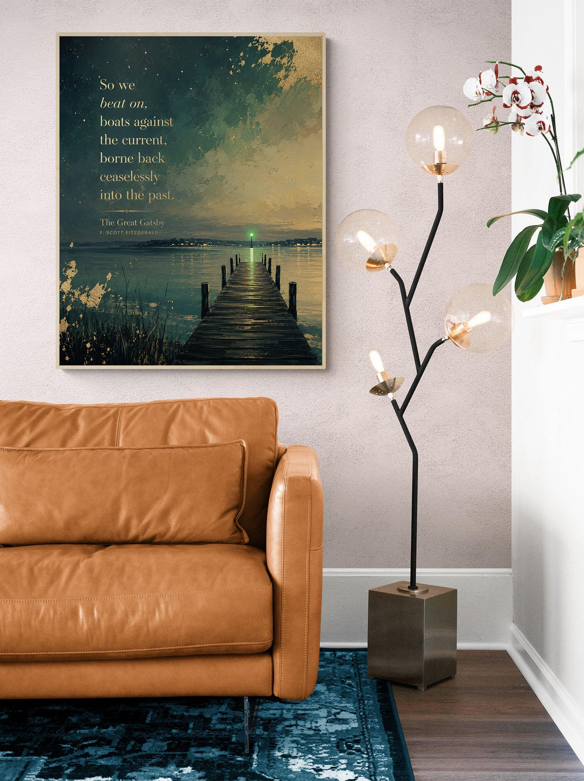So We Beat On Art Print | Great Gatsby Quote | Green Light At The End Of Daisy's Dock | F. Scott Fitzgerald | Literary Home Decor | Poster