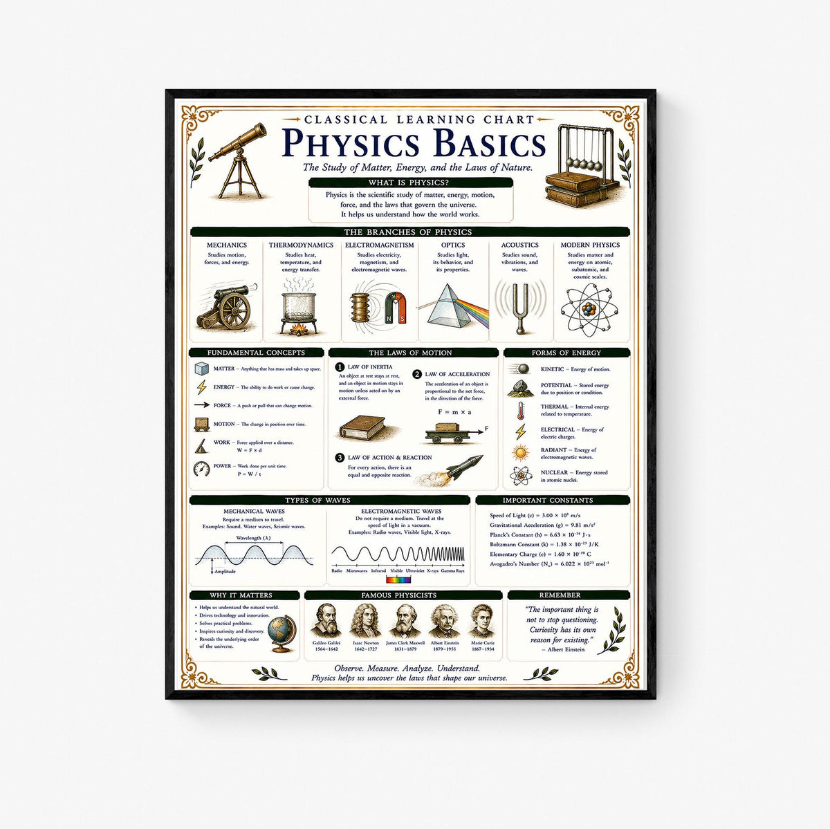 Physics Basics Learning Chart | Science Classroom Poster | Homeschool Physics Wall Art | Educational STEM Reference Print