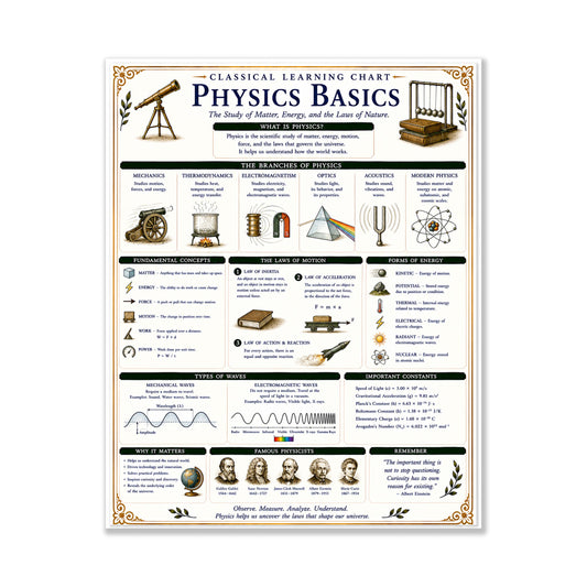 Physics Basics Learning Chart | Science Classroom Poster | Homeschool Physics Wall Art | Educational STEM Reference Print