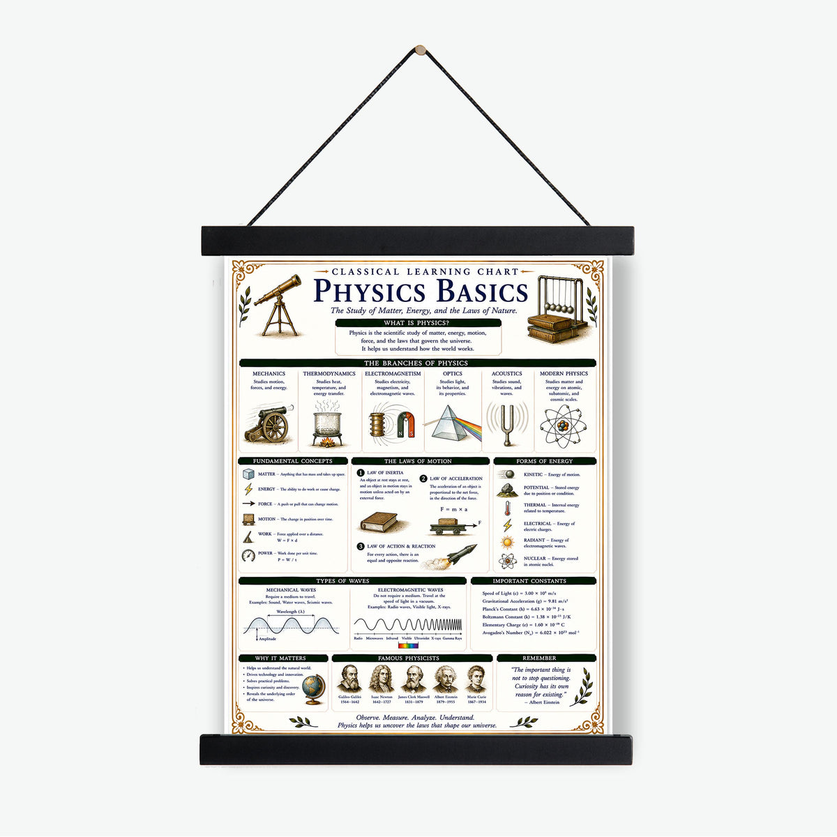 Physics Basics Learning Chart | Science Classroom Poster | Homeschool Physics Wall Art | Educational STEM Reference Print