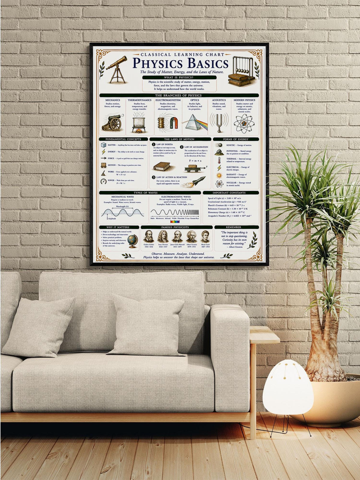 Physics Basics Learning Chart | Science Classroom Poster | Homeschool Physics Wall Art | Educational STEM Reference Print