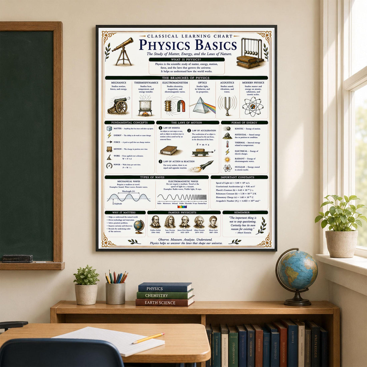 Physics Basics Learning Chart | Science Classroom Poster | Homeschool Physics Wall Art | Educational STEM Reference Print
