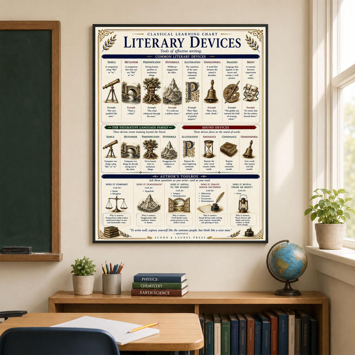 Literary Devices Chart | Language Arts Classroom Poster | Classical Learning Chart | Homeschool English Teacher Reference Wall