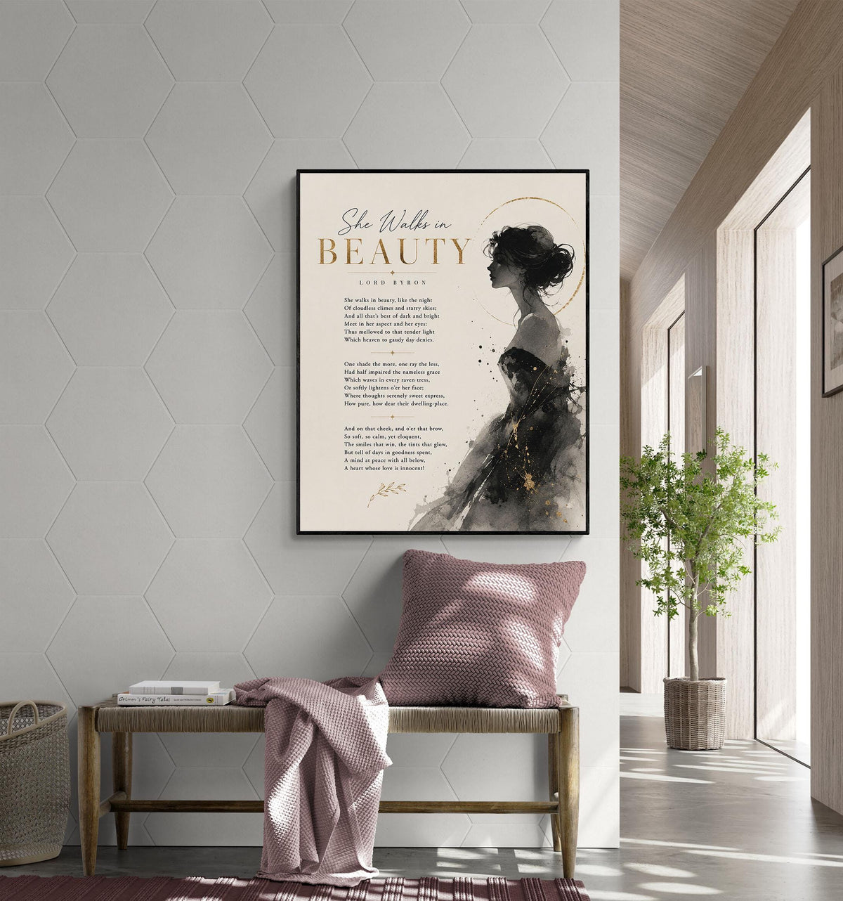 She Walks in Beauty Art Print | Lord Byron Poetry Print | Minimalist Literary Wall Art | Romantic Book Lover Gift