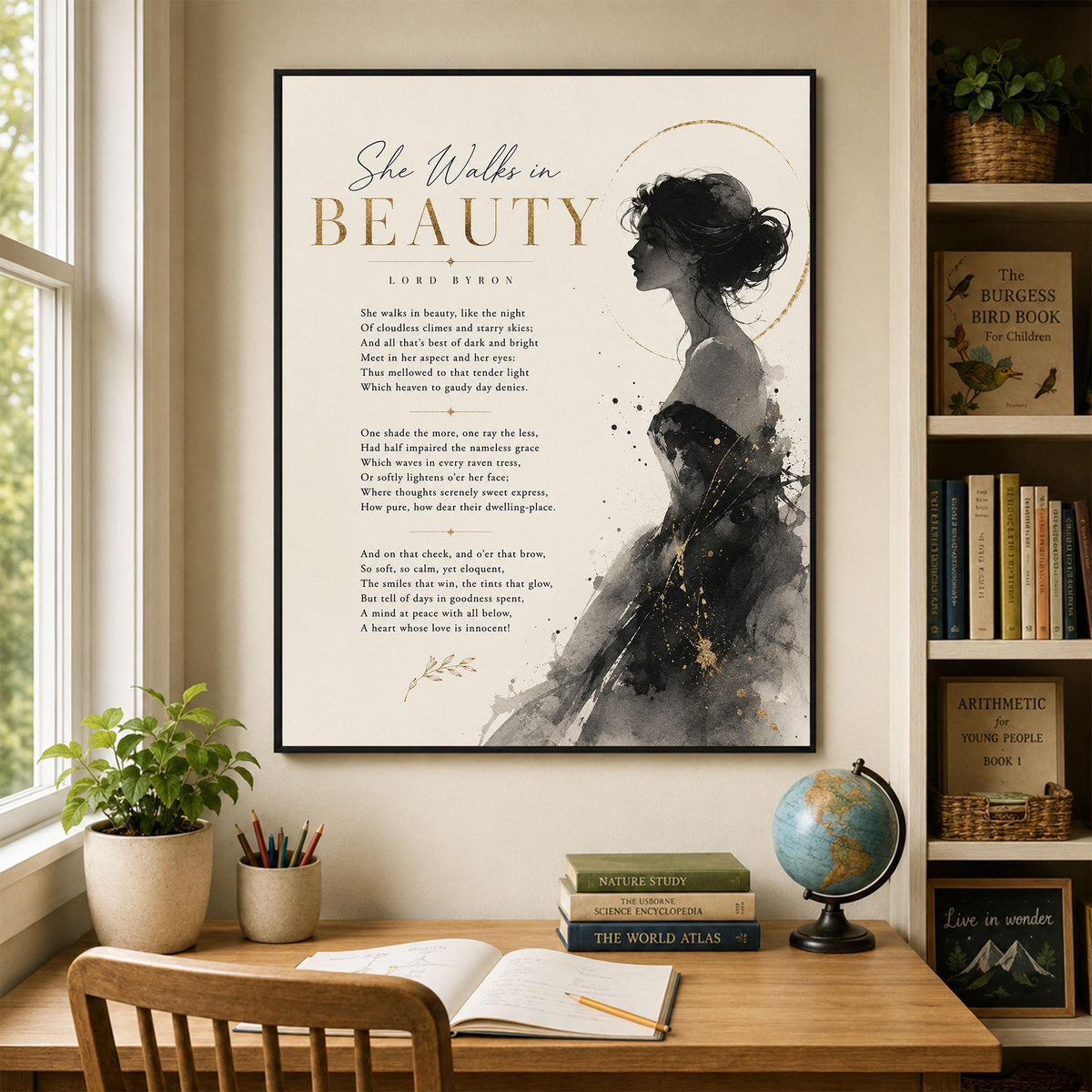 She Walks in Beauty Art Print | Lord Byron Poetry Print | Minimalist Literary Wall Art | Romantic Book Lover Gift