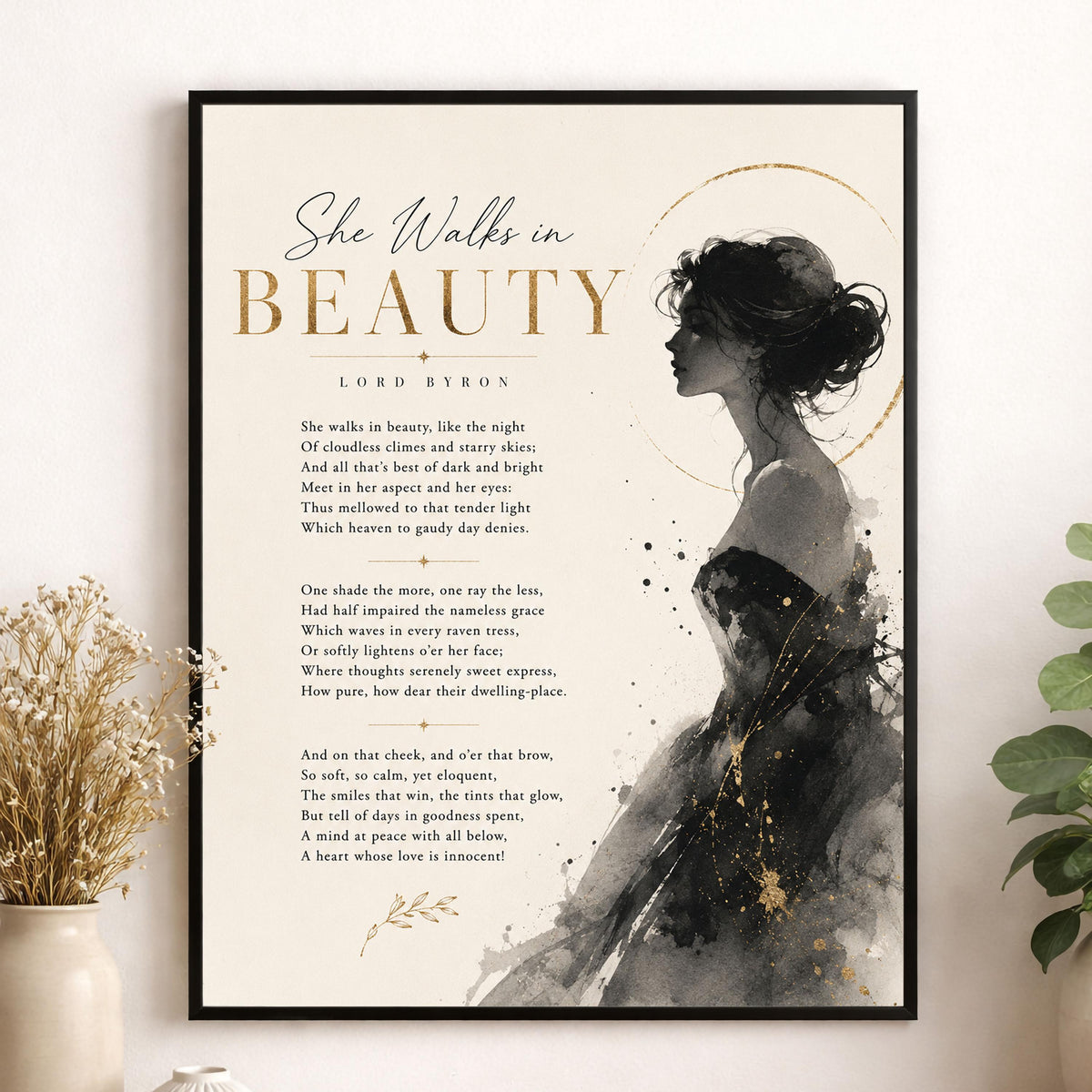 She Walks in Beauty Art Print | Lord Byron Poetry Print | Minimalist Literary Wall Art | Romantic Book Lover Gift