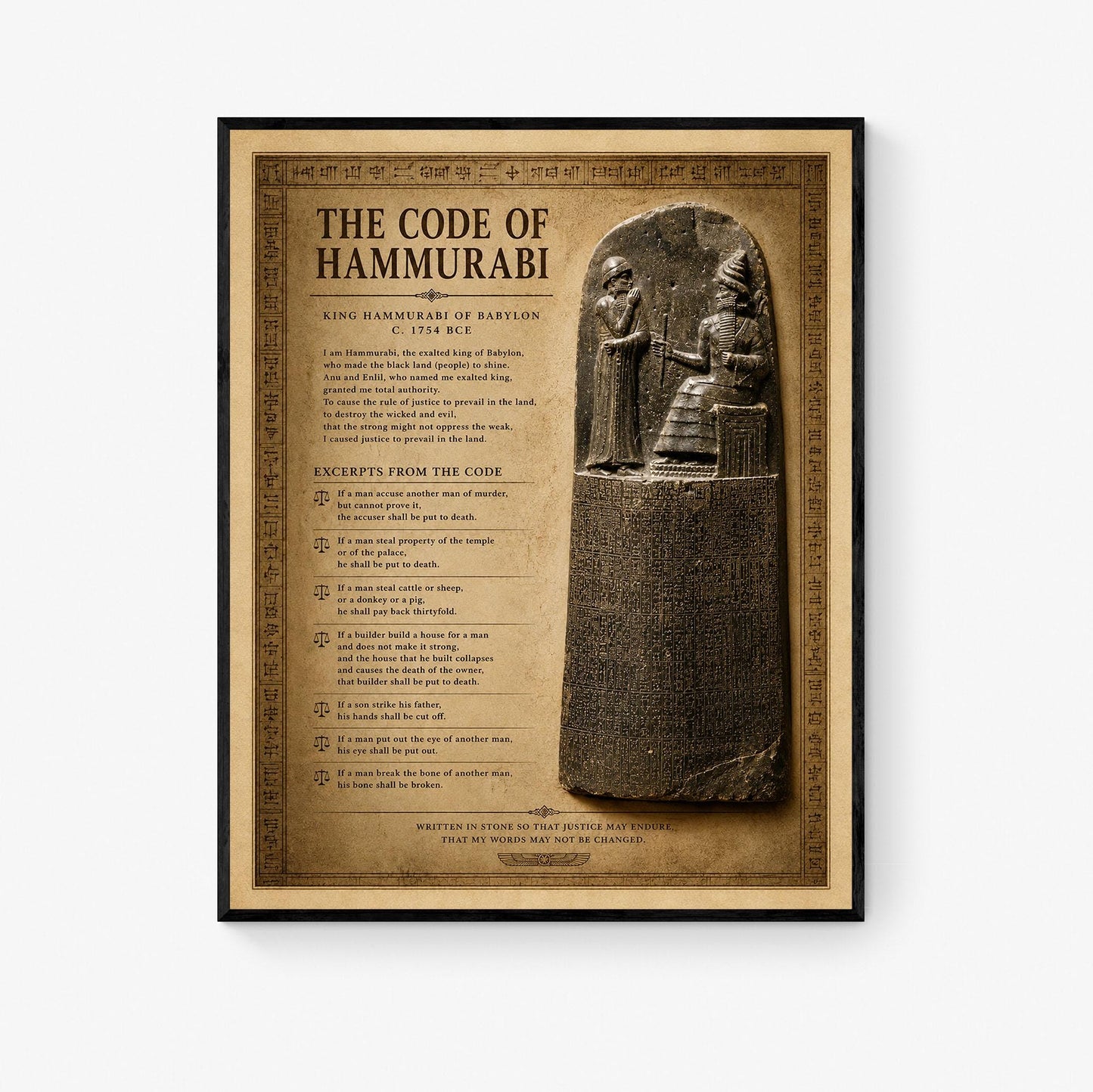 Code of Hammurabi Wall Art Print | Ancient Mesopotamia | Babylonian Law | Social Studies Classroom | History Teacher | Home Decor Artwork
