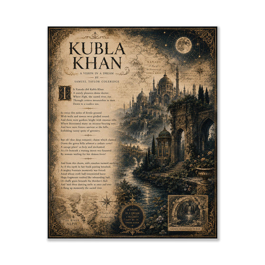 Kubla Khan Art Print | Samuel Taylor Coleridge Poem | Dark Academia Literary Wall Art | Gothic Library Decor