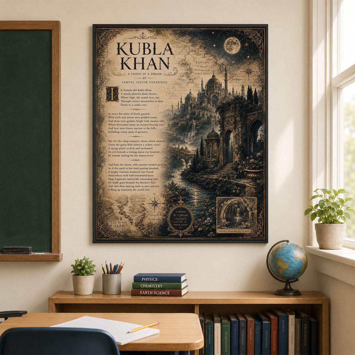 Kubla Khan Art Print | Samuel Taylor Coleridge Poem | Dark Academia Literary Wall Art | Gothic Library Decor