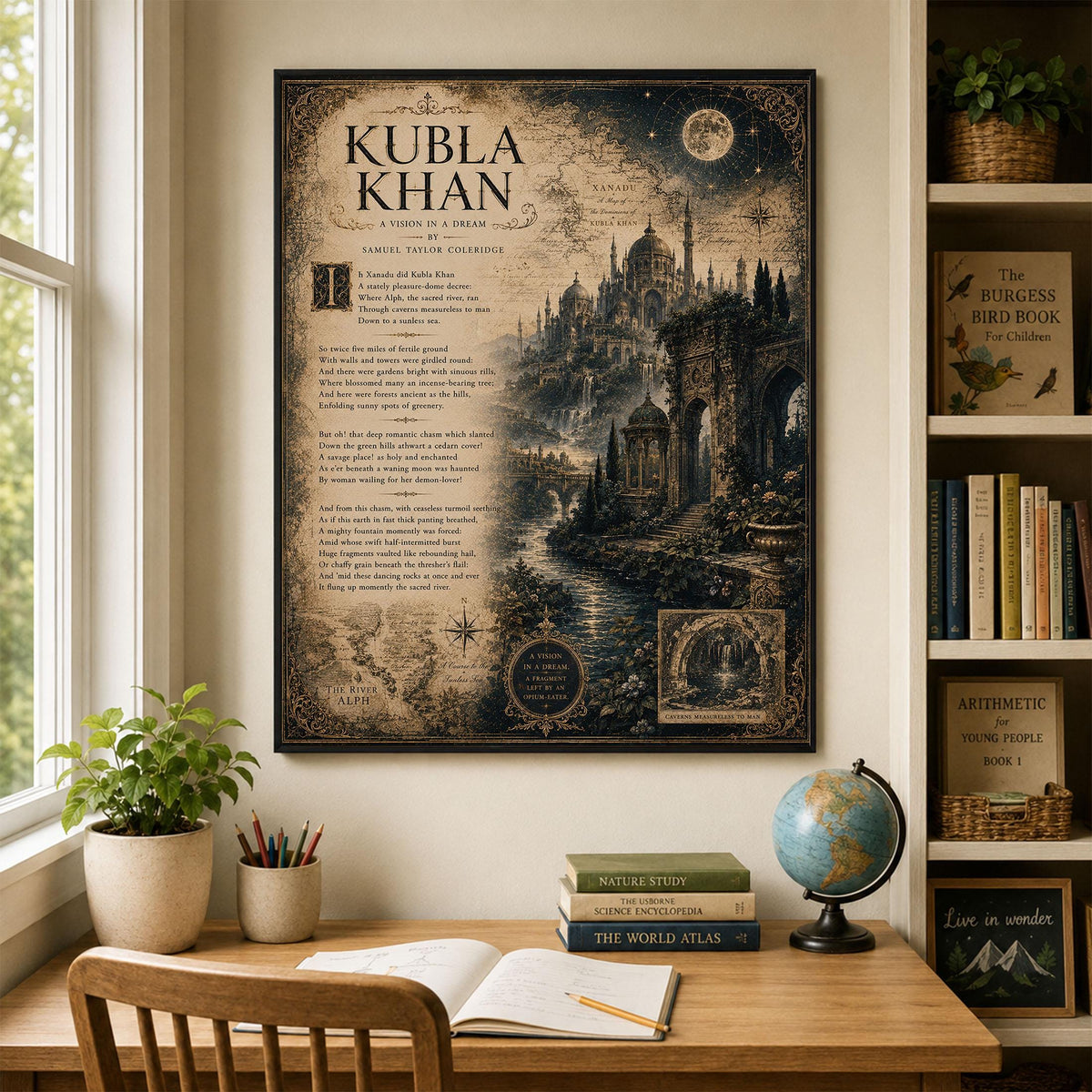 Kubla Khan Art Print | Samuel Taylor Coleridge Poem | Dark Academia Literary Wall Art | Gothic Library Decor