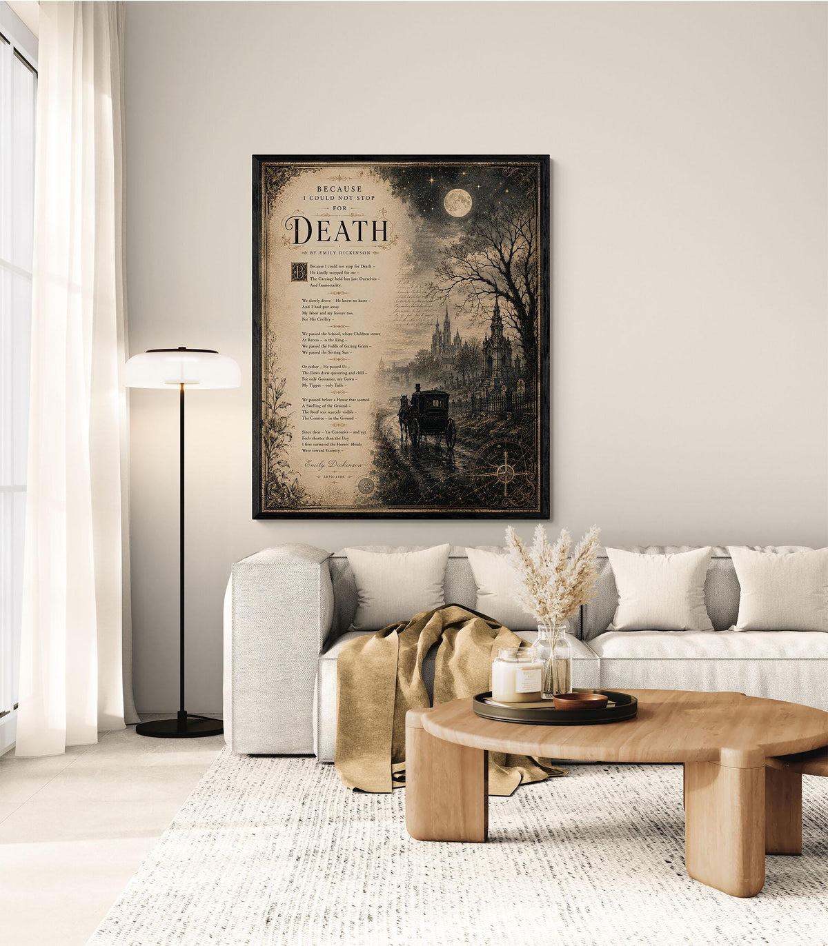 Because I Could Not Stop for Death Art Print | Emily Dickinson Poem | Dark Academia Gothic Literary Wall Decor