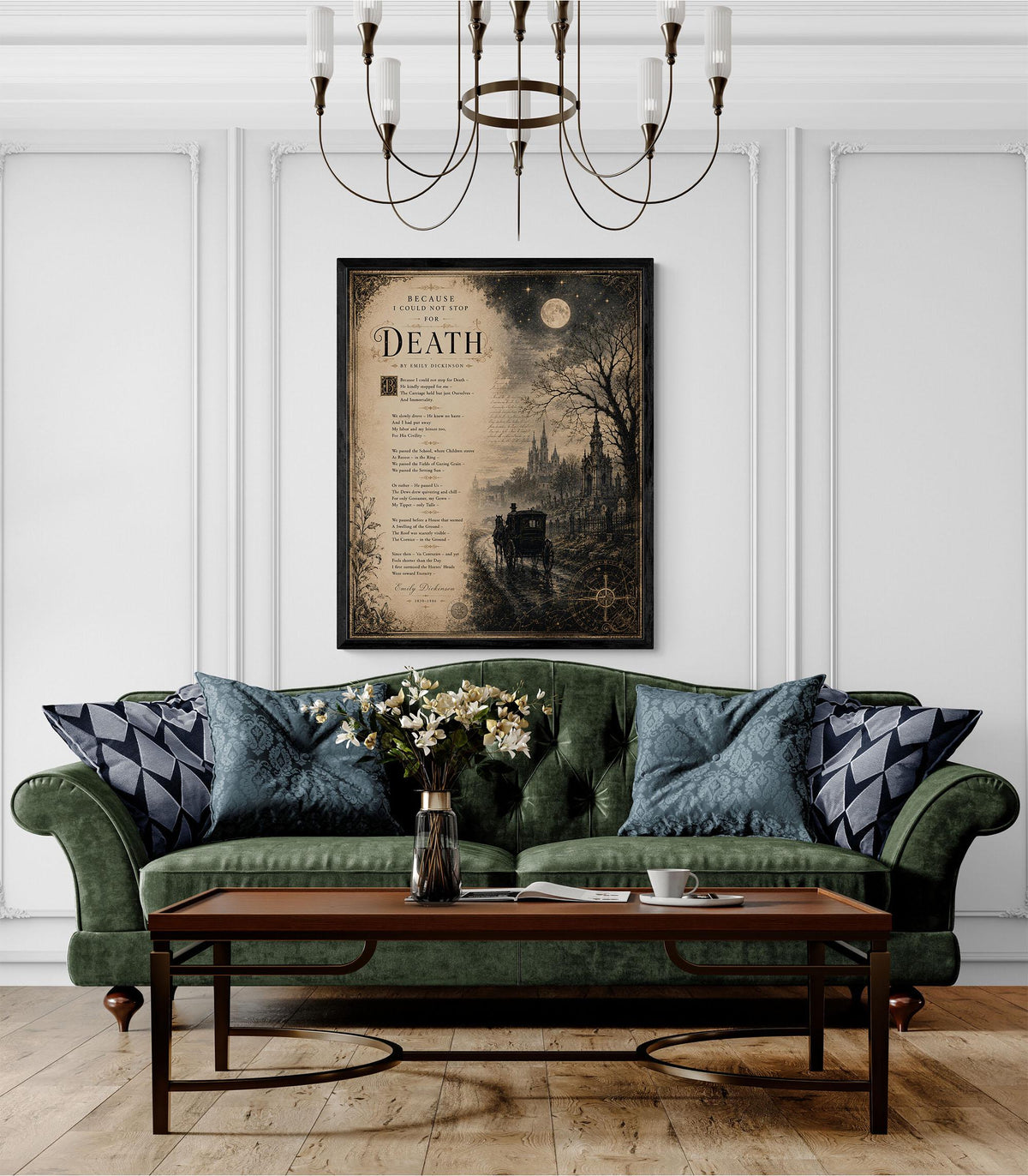 Because I Could Not Stop for Death Art Print | Emily Dickinson Poem | Dark Academia Gothic Literary Wall Decor