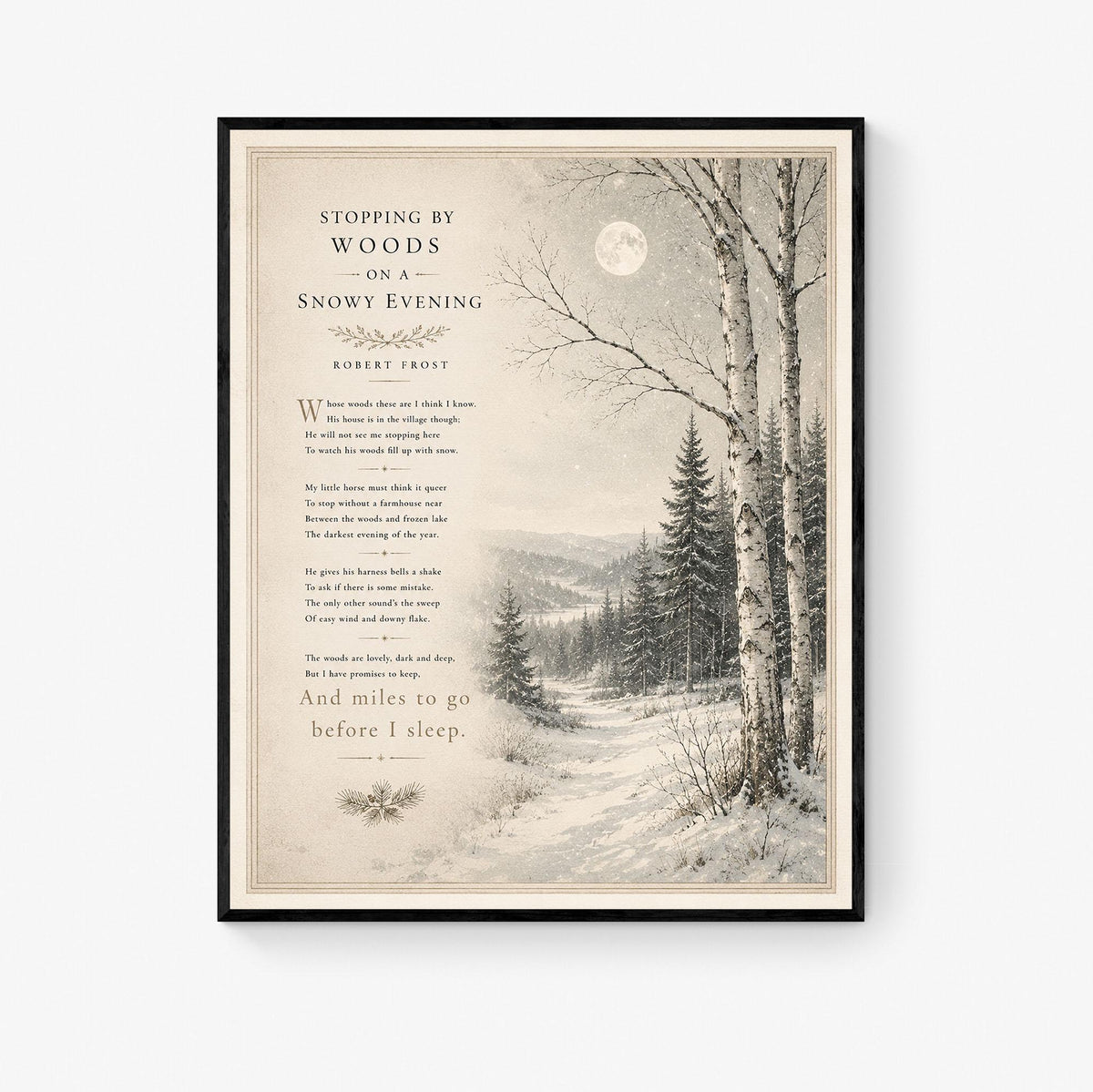Stopping by Woods on a Snowy Evening Art Print | Robert Frost Poem | Winter Landscape Wall Art | Literary Decor
