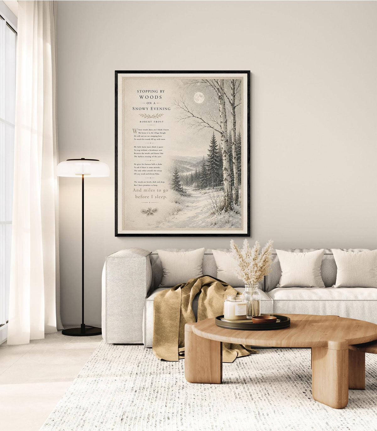 Stopping by Woods on a Snowy Evening Art Print | Robert Frost Poem | Winter Landscape Wall Art | Literary Decor