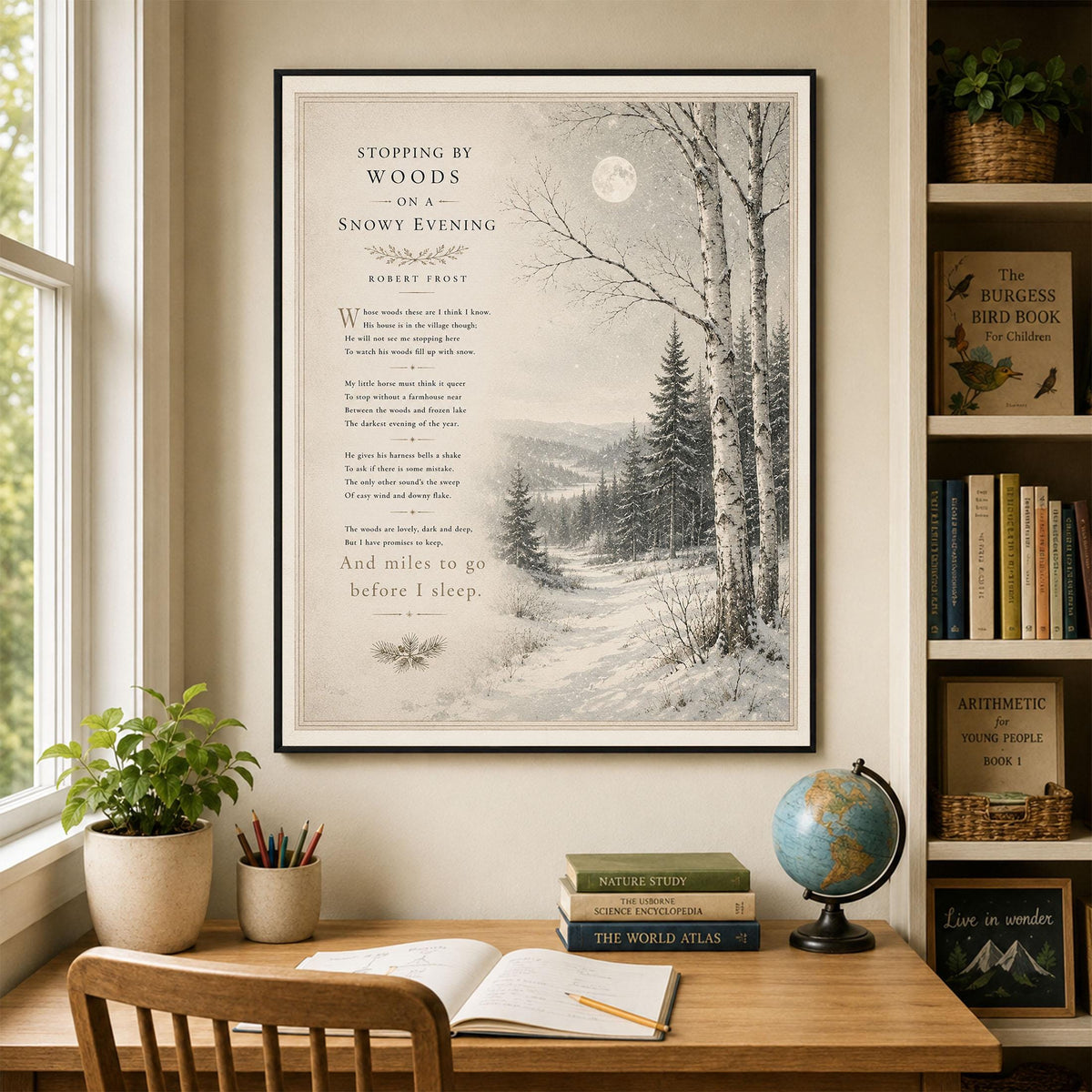 Stopping by Woods on a Snowy Evening Art Print | Robert Frost Poem | Winter Landscape Wall Art | Literary Decor