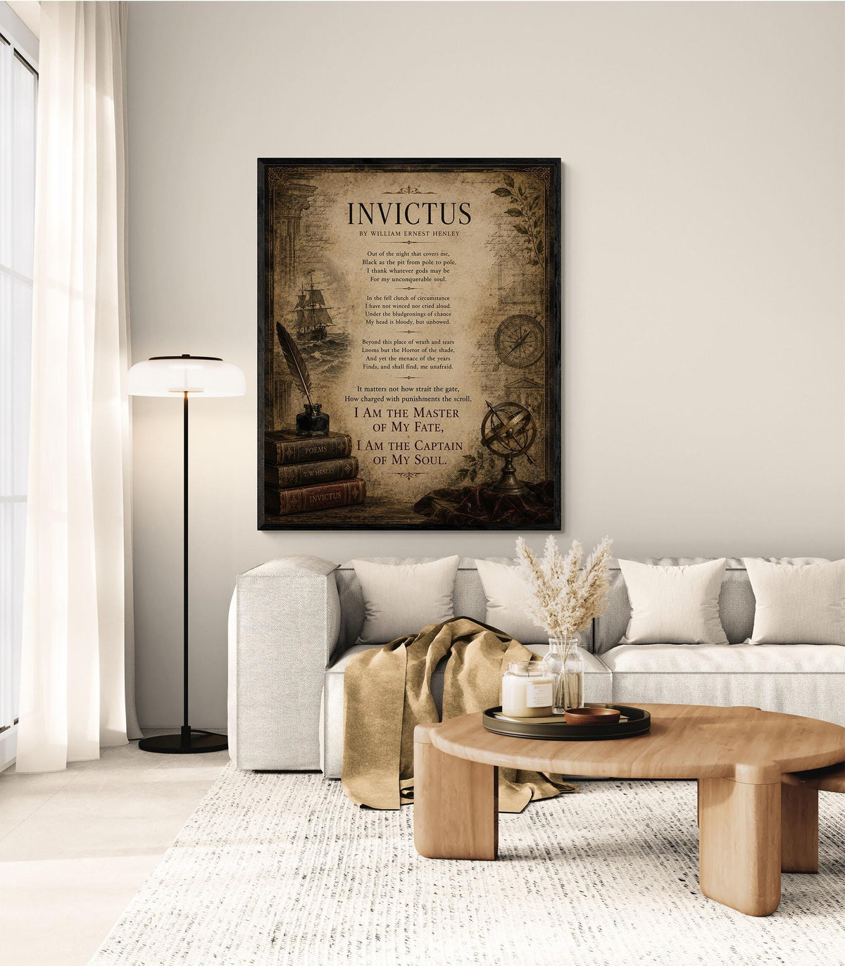 Invictus Art Print | William Ernest Henley Poem | Dark Academia Literary Wall Art | Motivational Office Decor