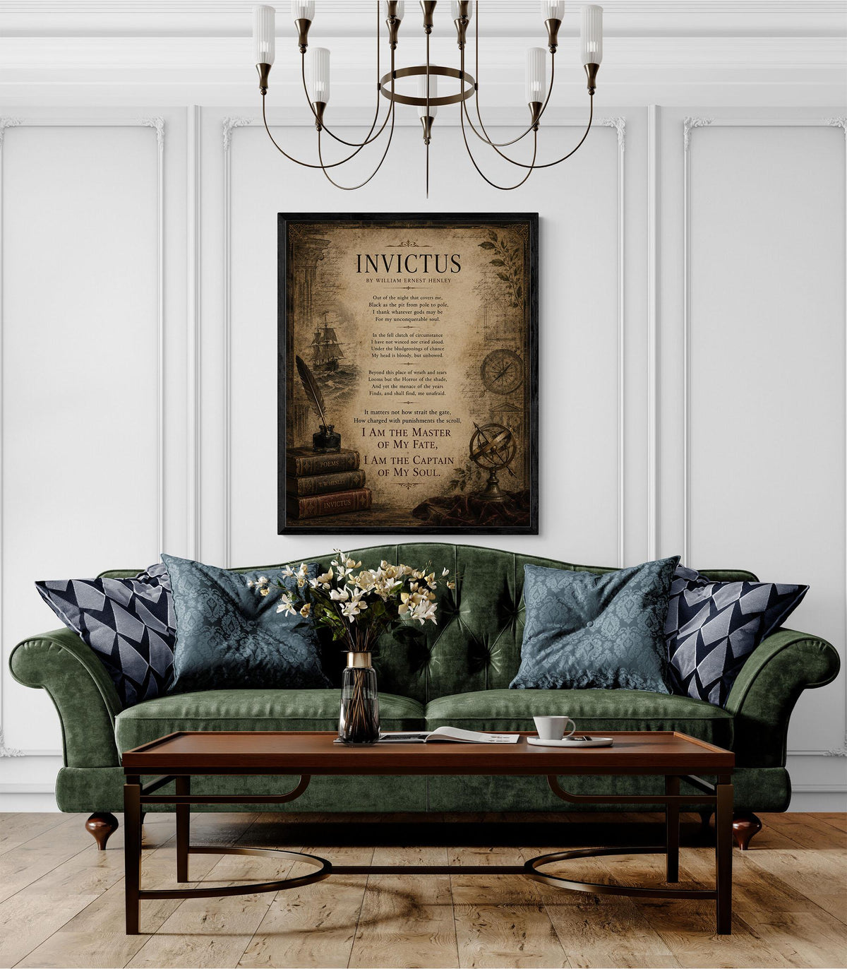 Invictus Art Print | William Ernest Henley Poem | Dark Academia Literary Wall Art | Motivational Office Decor