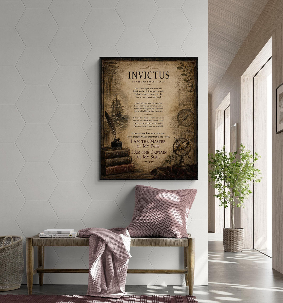 Invictus Art Print | William Ernest Henley Poem | Dark Academia Literary Wall Art | Motivational Office Decor