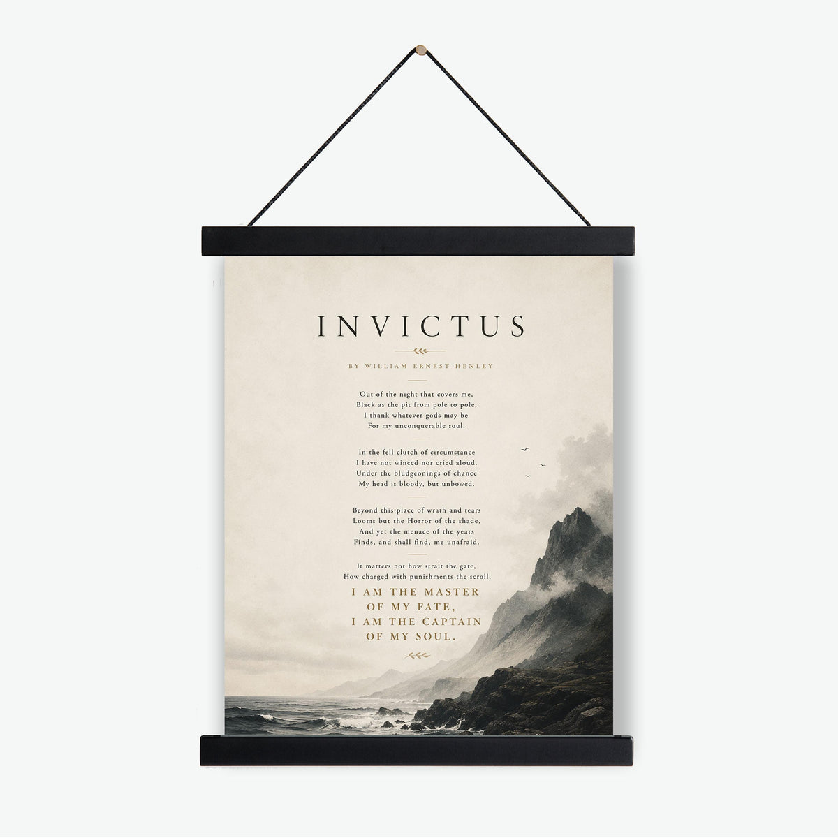 Invictus Poem Print by William Ernest Henley | Minimalist Coastal Wall Art | Inspirational Literary Quote Decor