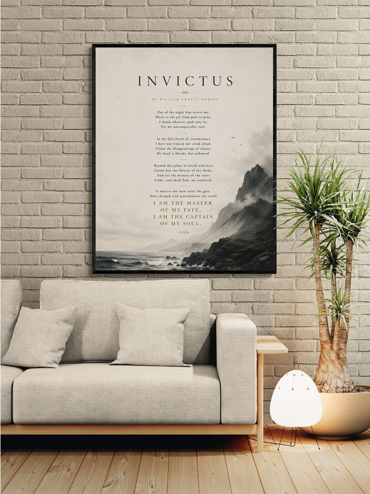 Invictus Poem Print by William Ernest Henley | Minimalist Coastal Wall Art | Inspirational Literary Quote Decor