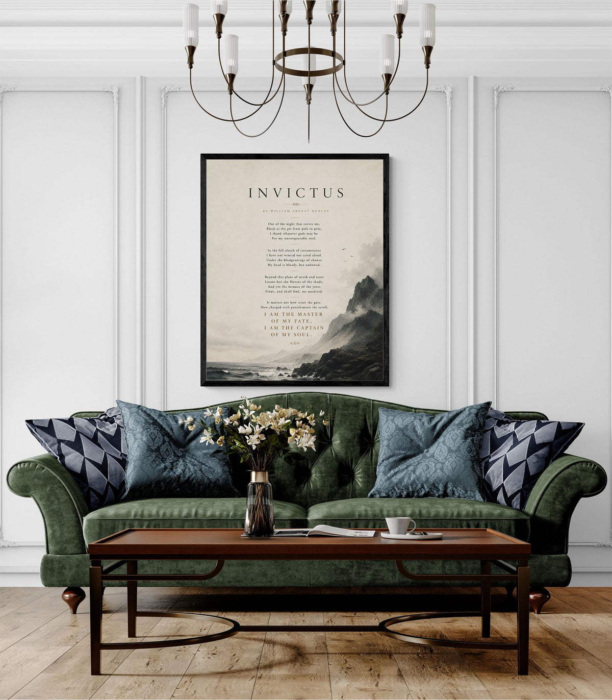Invictus Poem Print by William Ernest Henley | Minimalist Coastal Wall Art | Inspirational Literary Quote Decor