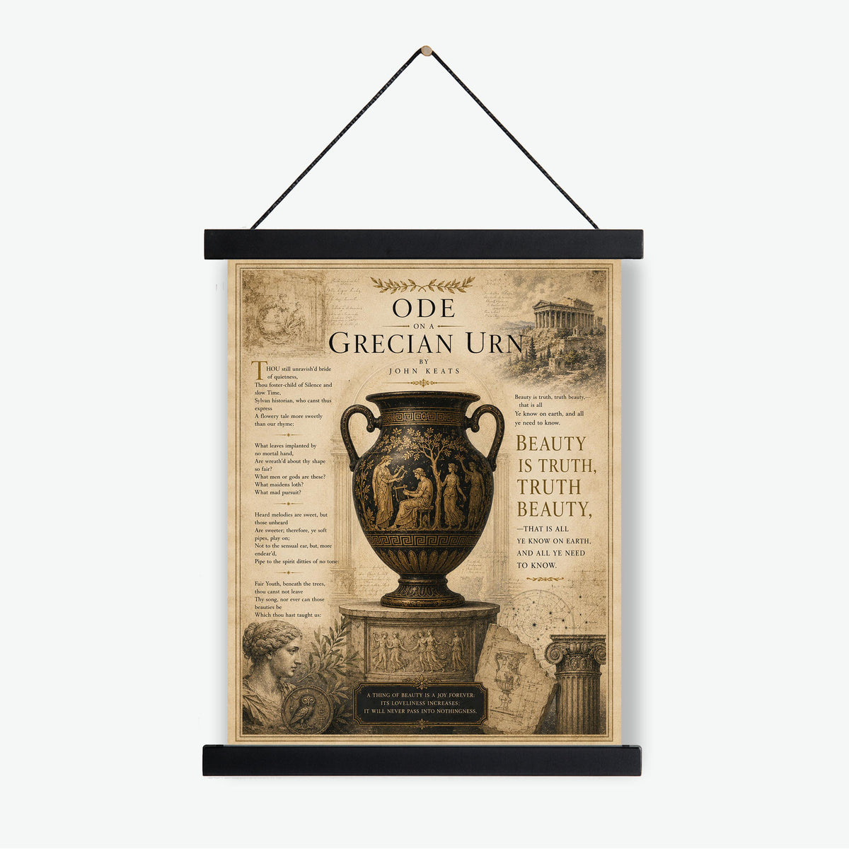 Ode on a Grecian Urn Print by John Keats | Classical Literature Wall Art | Greek Vase Poetry Decor | Dark Academia Gift