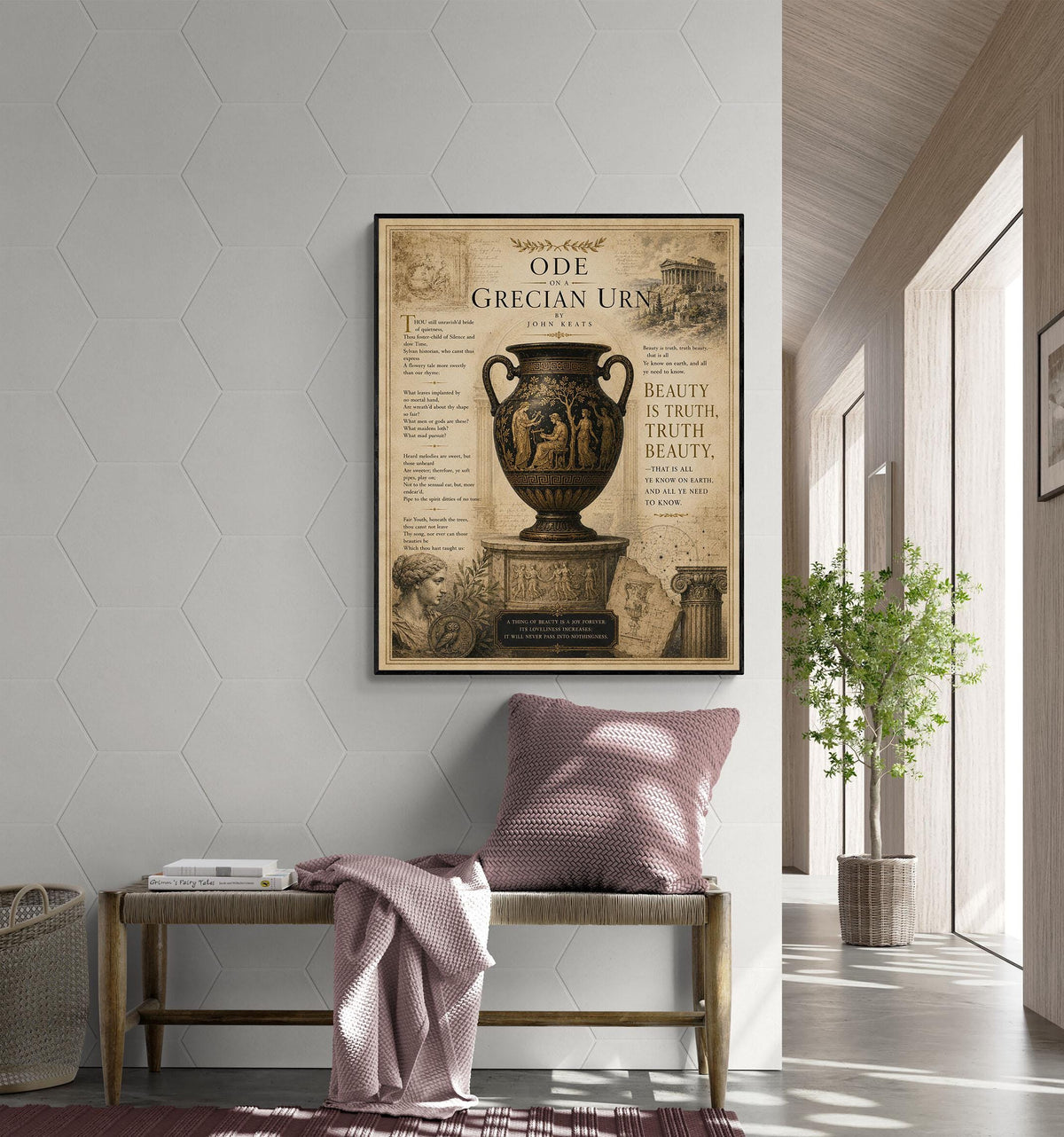 Ode on a Grecian Urn Print by John Keats | Classical Literature Wall Art | Greek Vase Poetry Decor | Dark Academia Gift