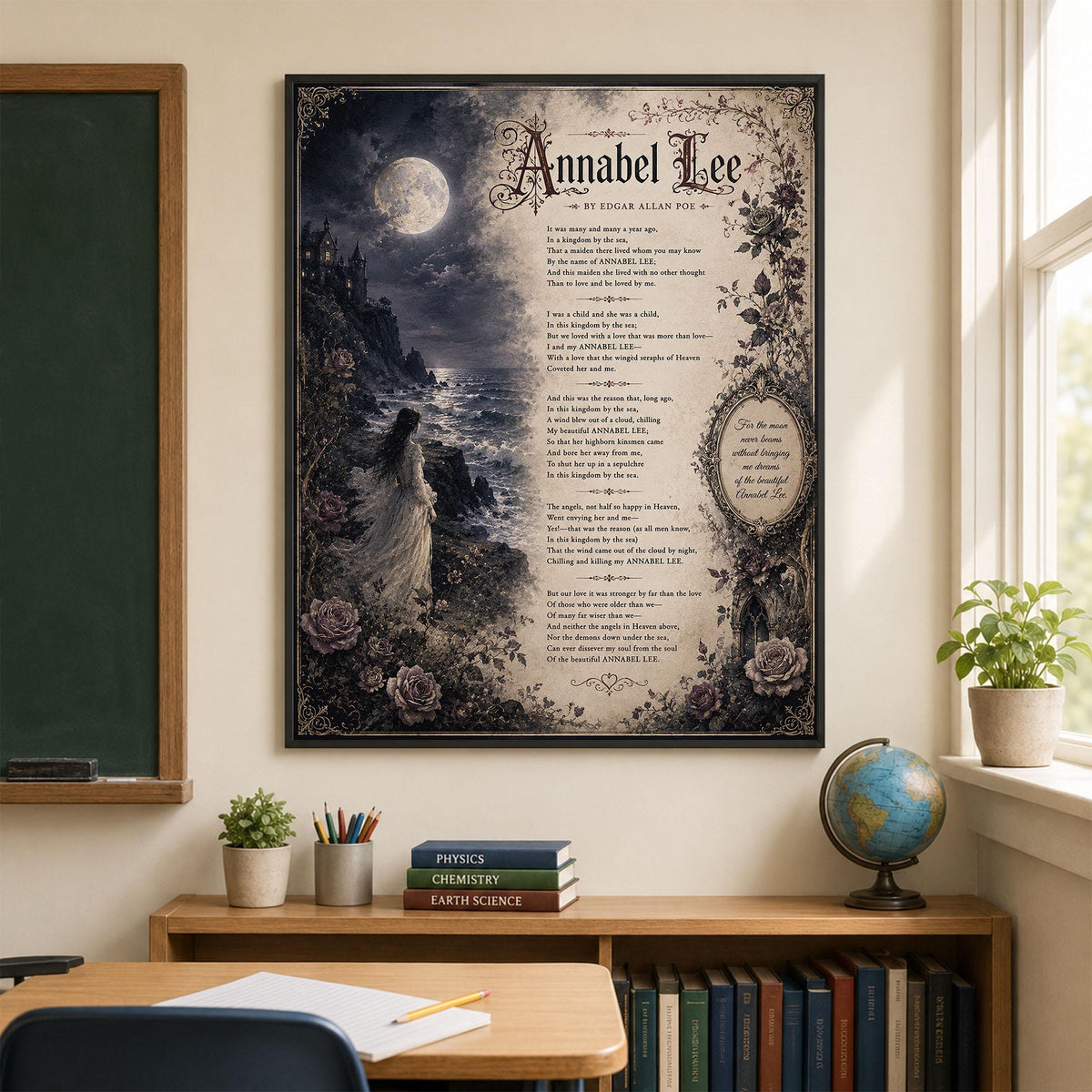 Annabel Lee Poem Print by Edgar Allan Poe | Gothic Romantic Wall Art | Dark Academia Literature Decor | Book Lover Gift