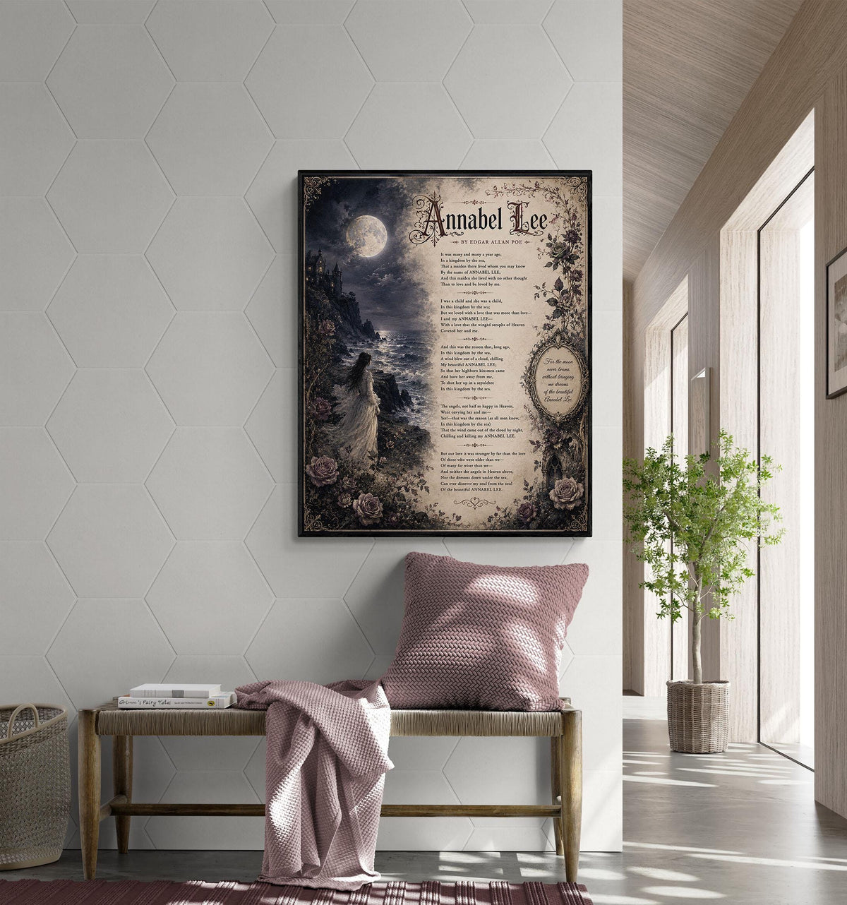 Annabel Lee Poem Print by Edgar Allan Poe | Gothic Romantic Wall Art | Dark Academia Literature Decor | Book Lover Gift